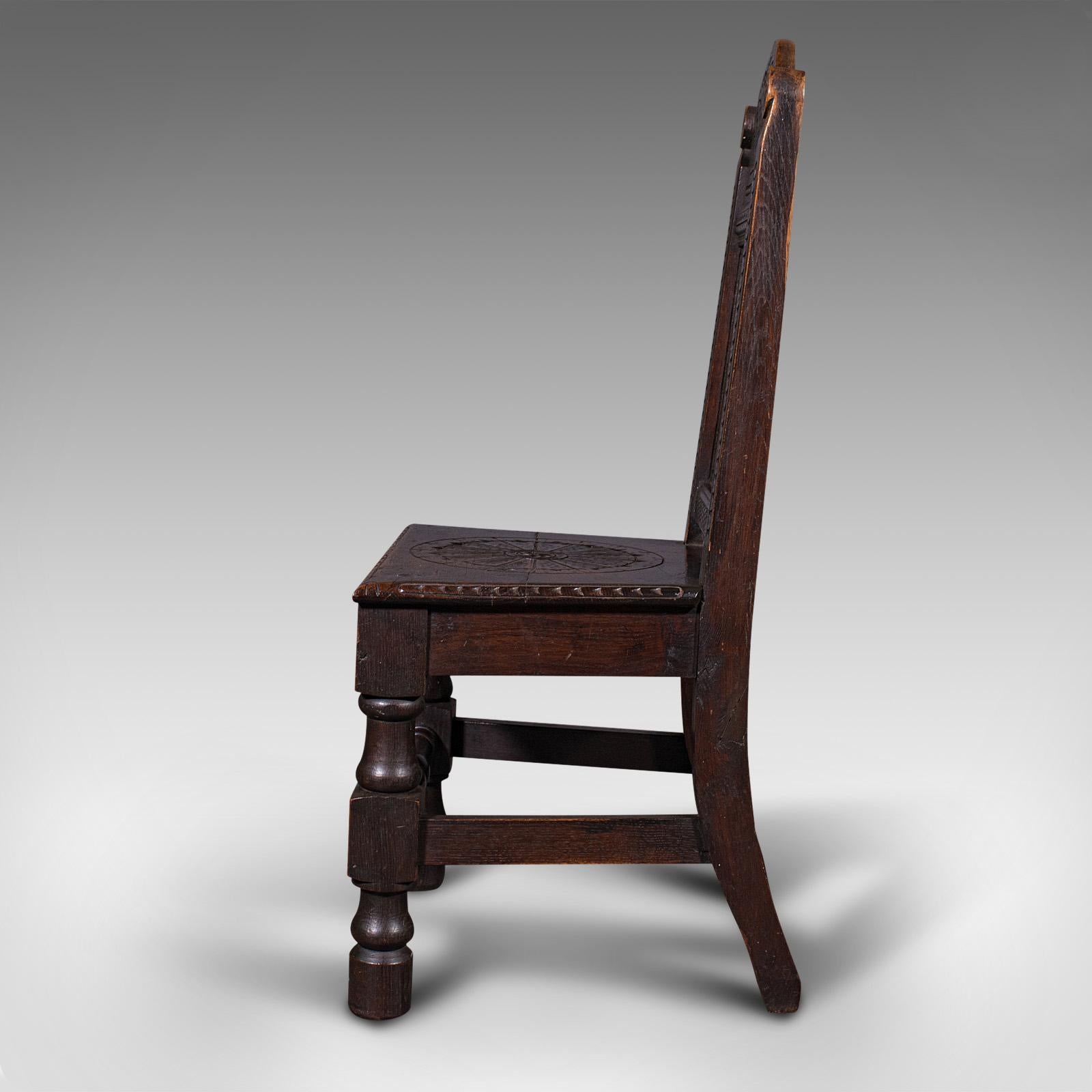 19th Century Pair of Antique Venetian Court Chairs, Italian, Oak, Decorative Seat, Victorian For Sale