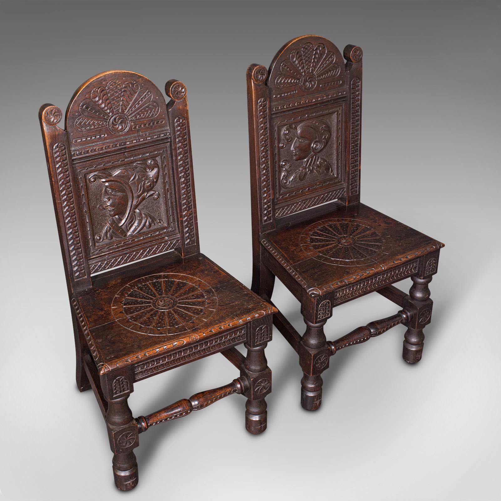 Pair of Antique Venetian Court Chairs, Italian, Oak, Decorative Seat, Victorian For Sale 2