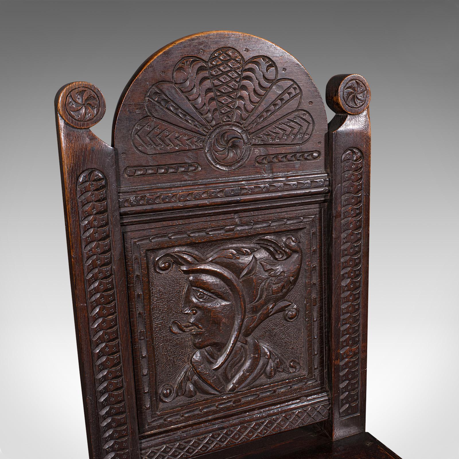 Pair of Antique Venetian Court Chairs, Italian, Oak, Decorative Seat, Victorian For Sale 4