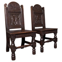 Pair of Antique Venetian Court Chairs, Italian, Oak, Decorative Seat, Victorian