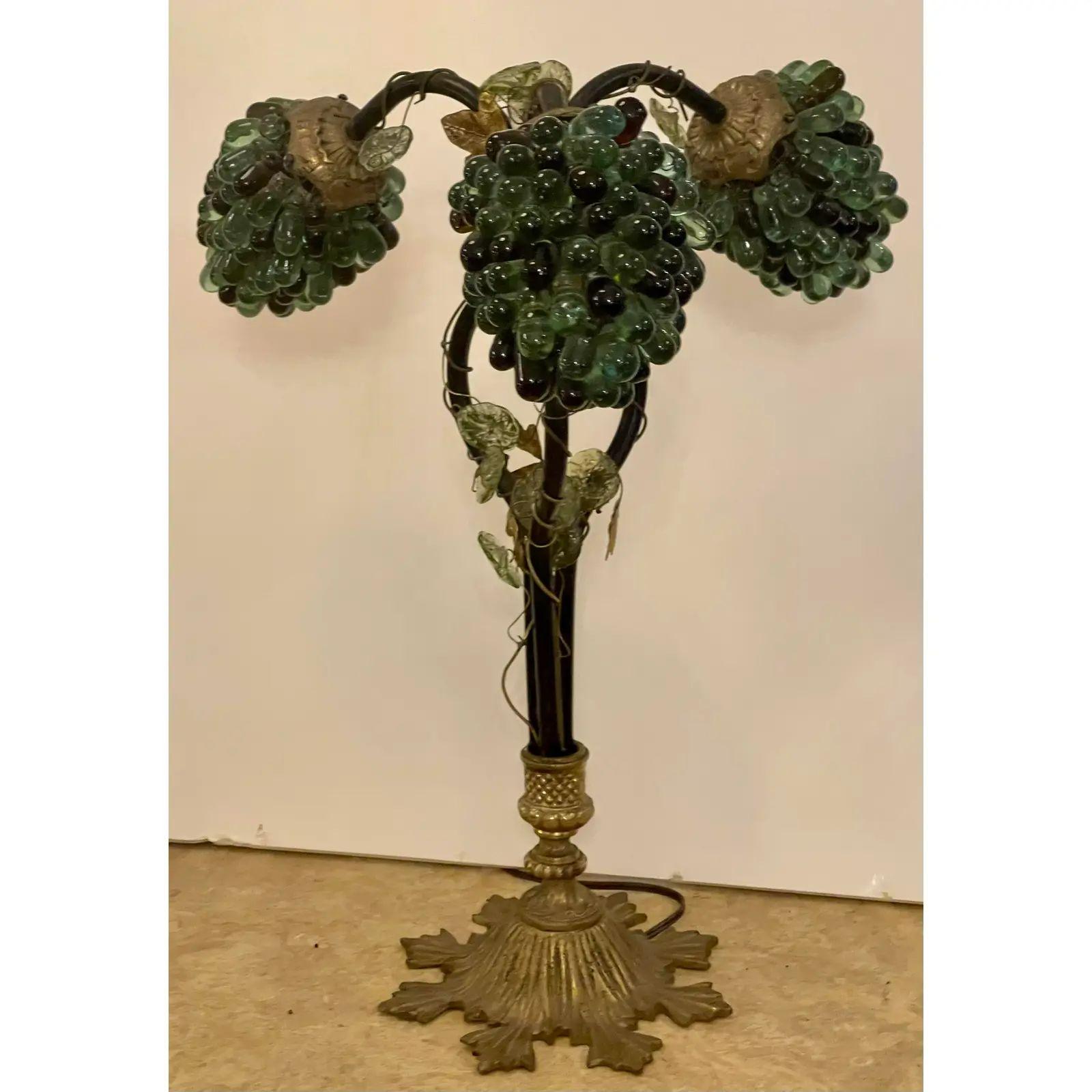 Antique Venetian Glass & Bronze Grape Cluster table lamps - a pair

Additional information: 
Materials: Bronze Venetian, Glass
Color: Green
Period: 1920s
Styles: Italian
Lamp Shade: Included
Power Sources: Up to 120V (US Standard), Corded,