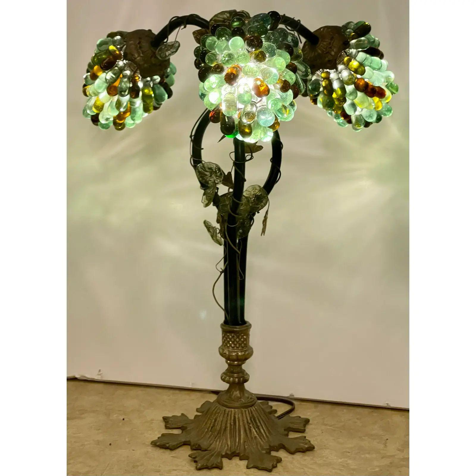 Pair of Antique Venetian Glass and Bronze Grape Cluster Table Lamps In Good Condition In LOS ANGELES, CA