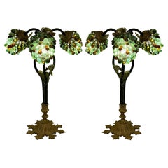 Pair of Antique Venetian Glass and Bronze Grape Cluster Table Lamps