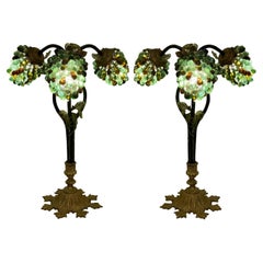 Pair of Antique Venetian Glass and Bronze Grape Cluster Table Lamps