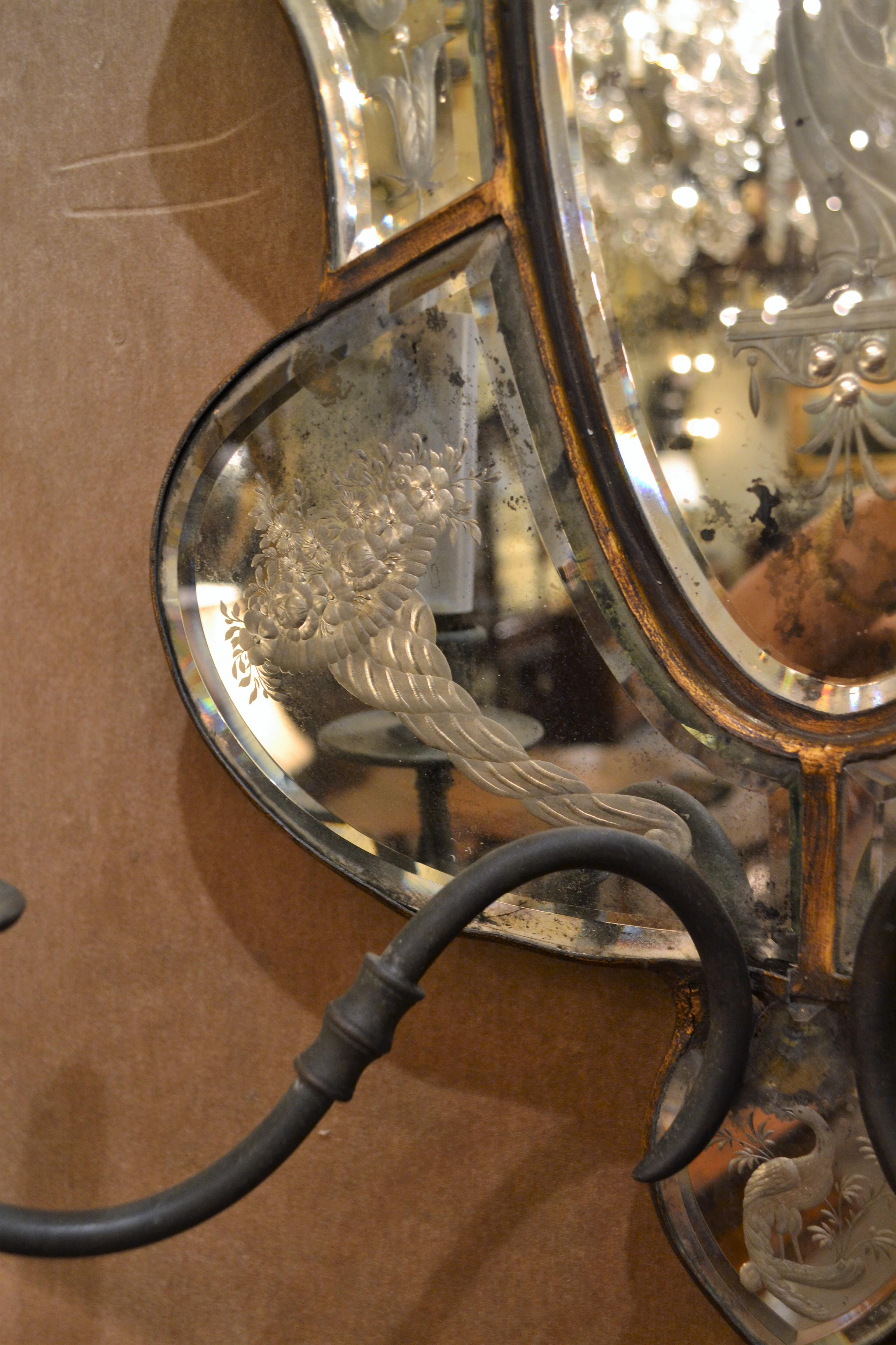 Italian Pair of Antique Venetian Glass Sconces