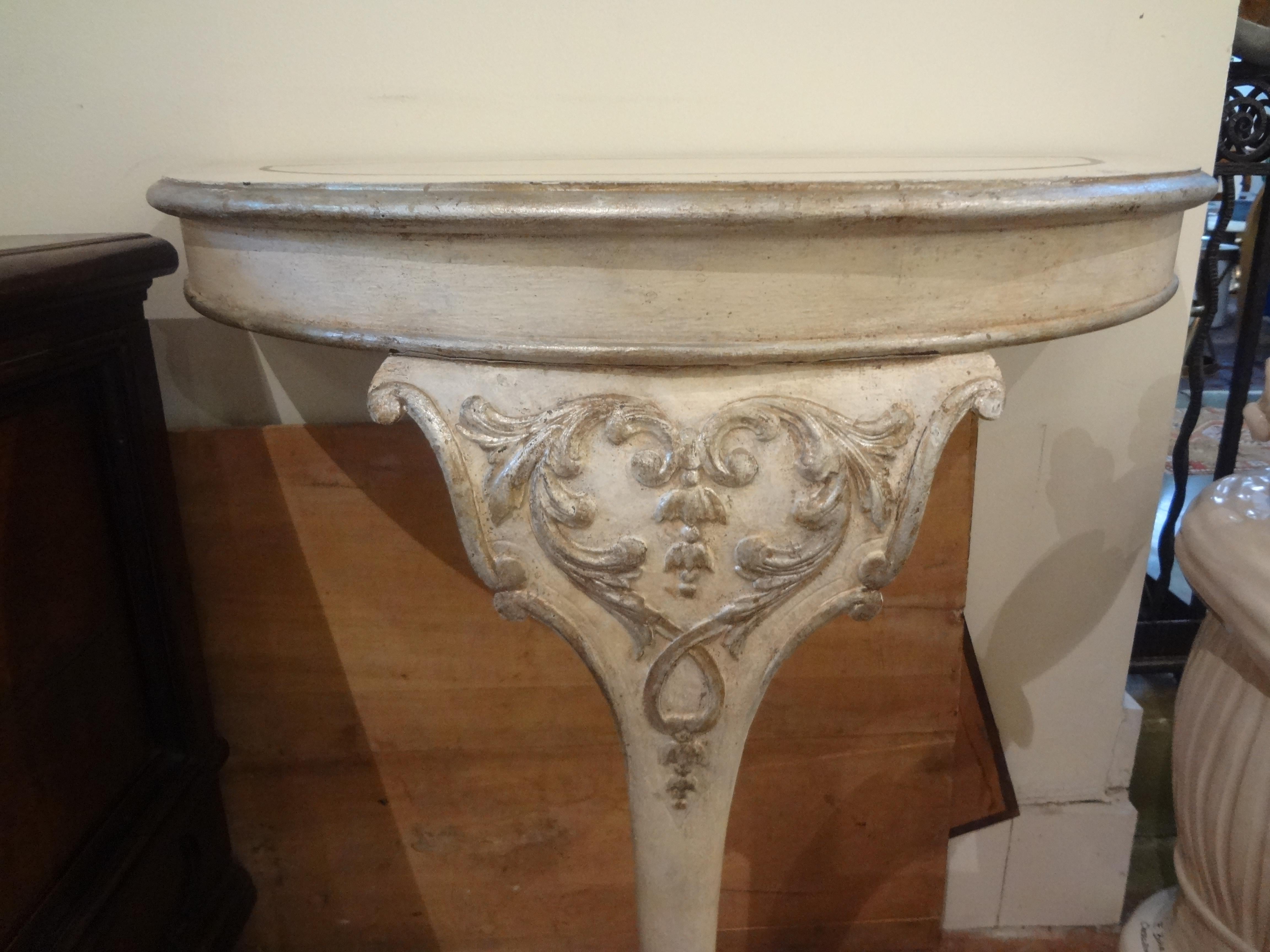 Wood Pair of Italian Console Tables Painted and Silver Gilt For Sale