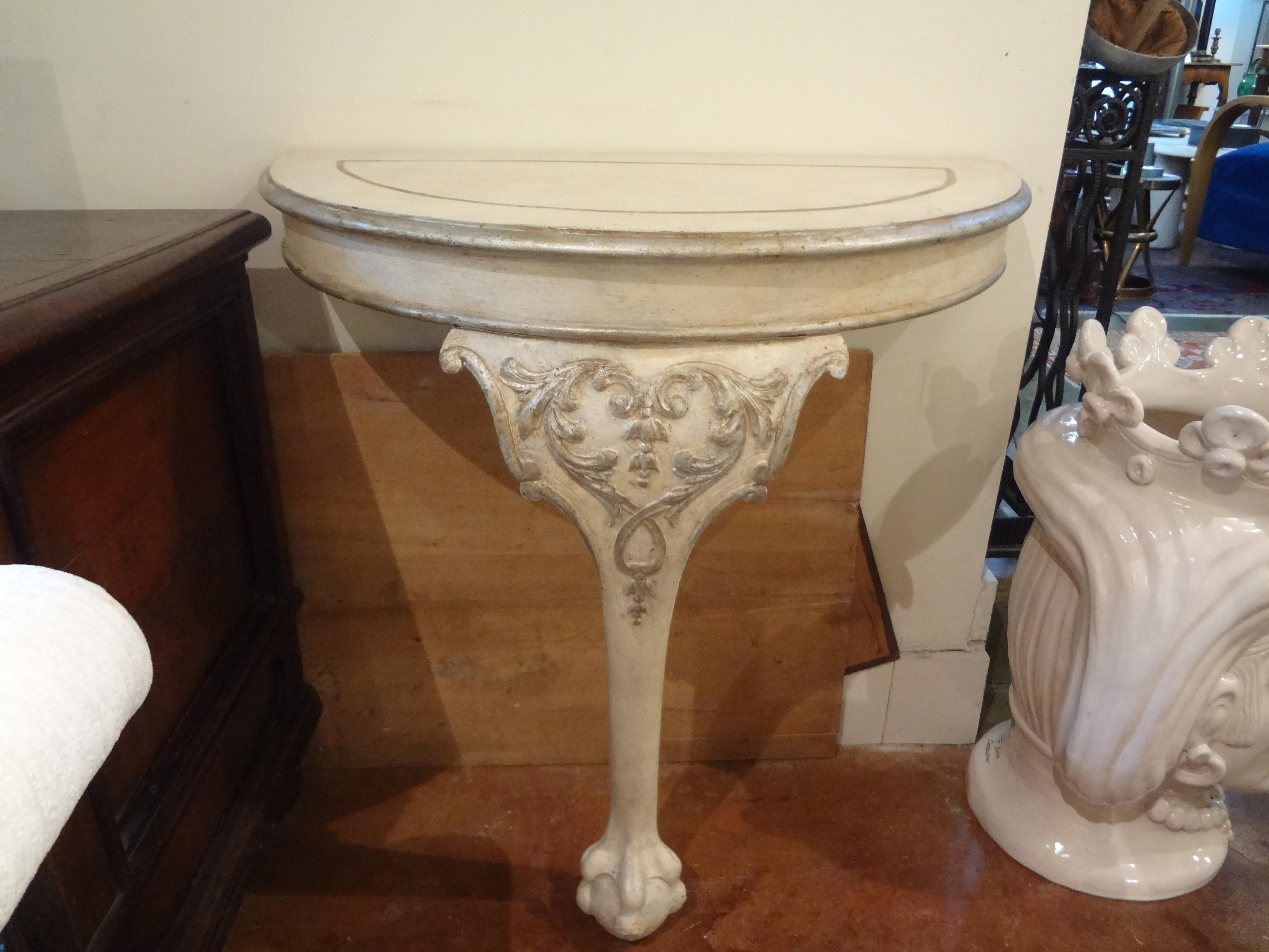 Pair of Italian Console Tables Painted and Silver Gilt For Sale 7