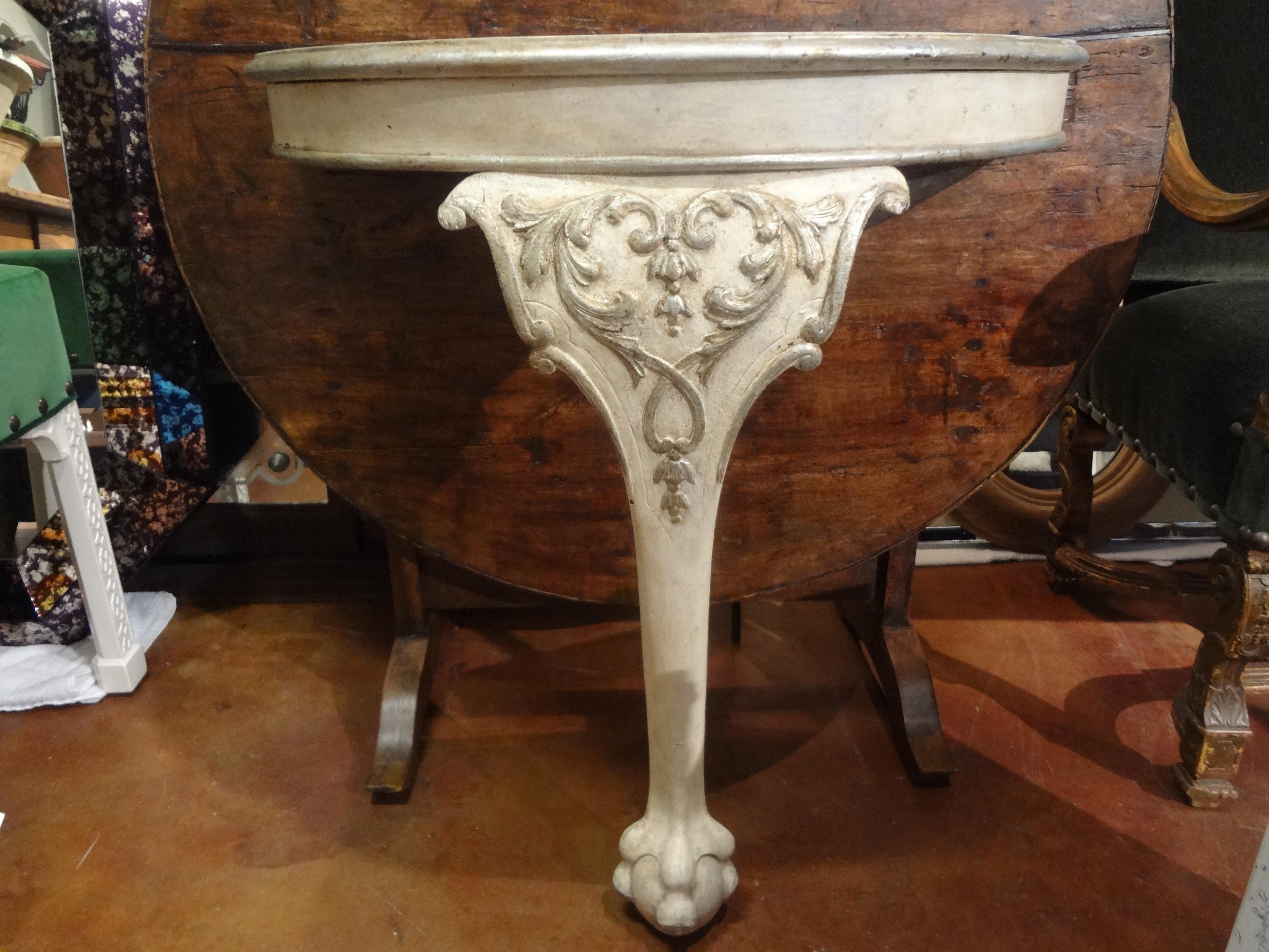 Rococo Pair of Italian Console Tables Painted and Silver Gilt For Sale