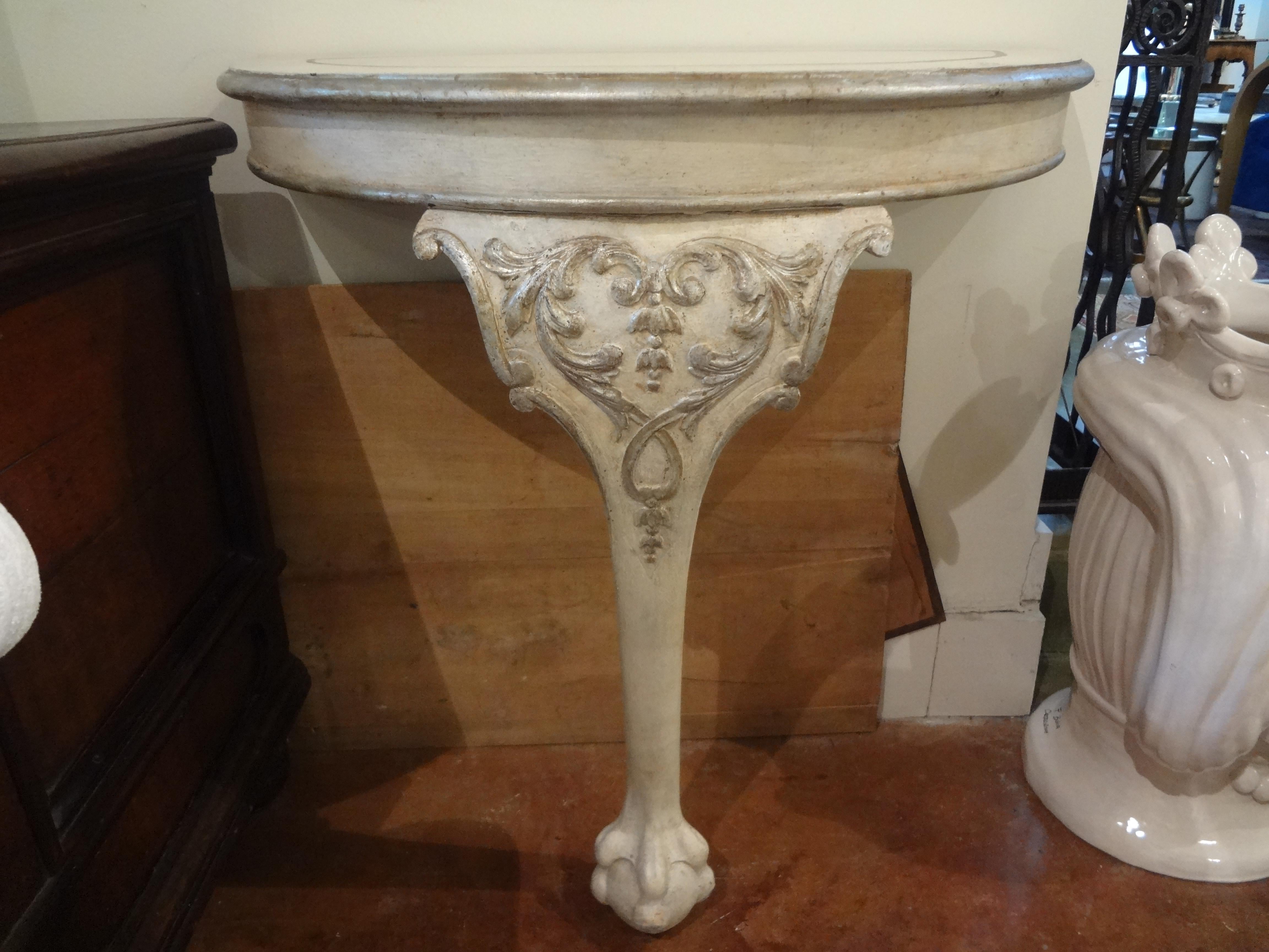 Early 20th Century Pair of Italian Console Tables Painted and Silver Gilt For Sale