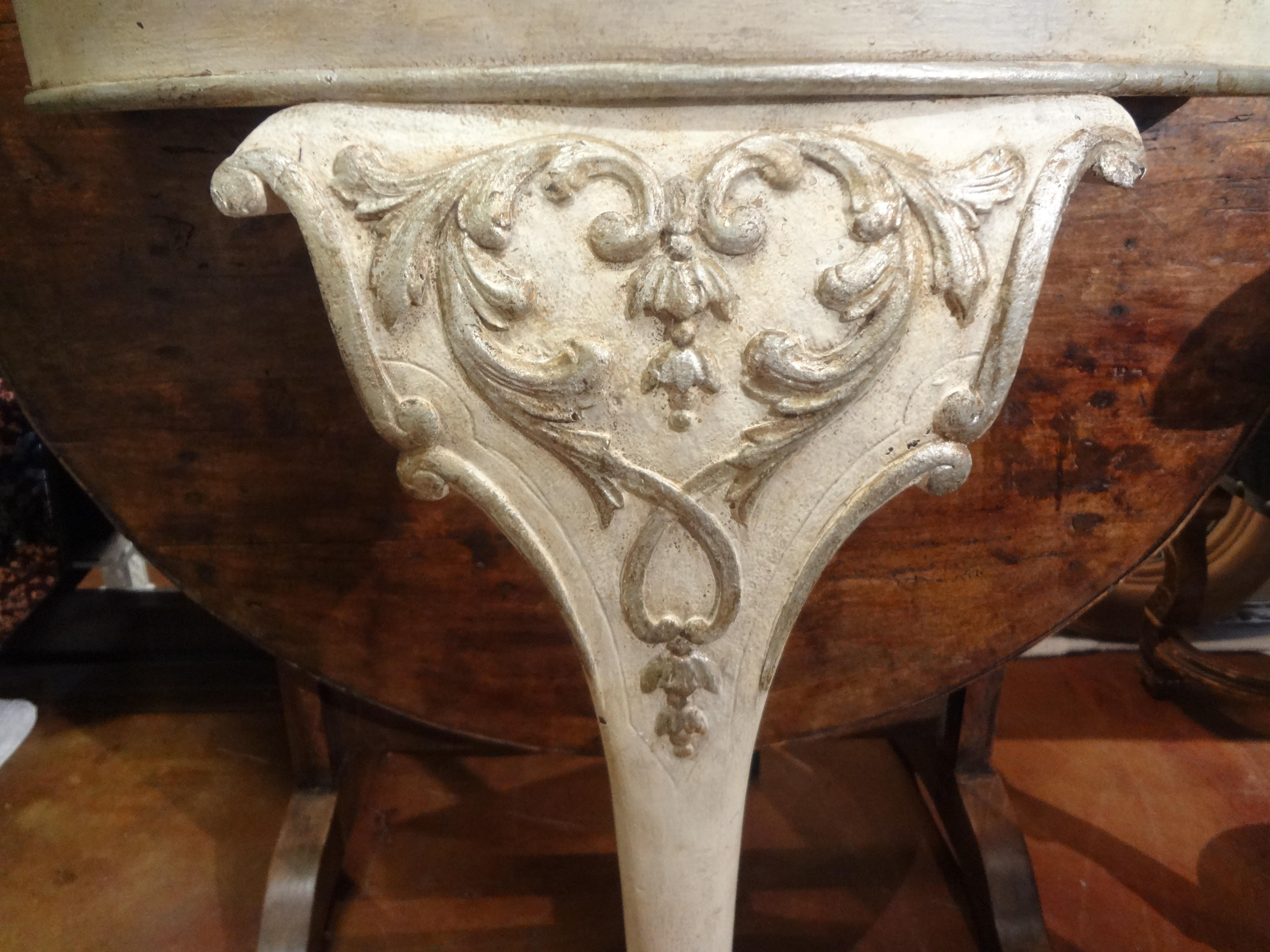 Pair of Italian Console Tables Painted and Silver Gilt For Sale 1