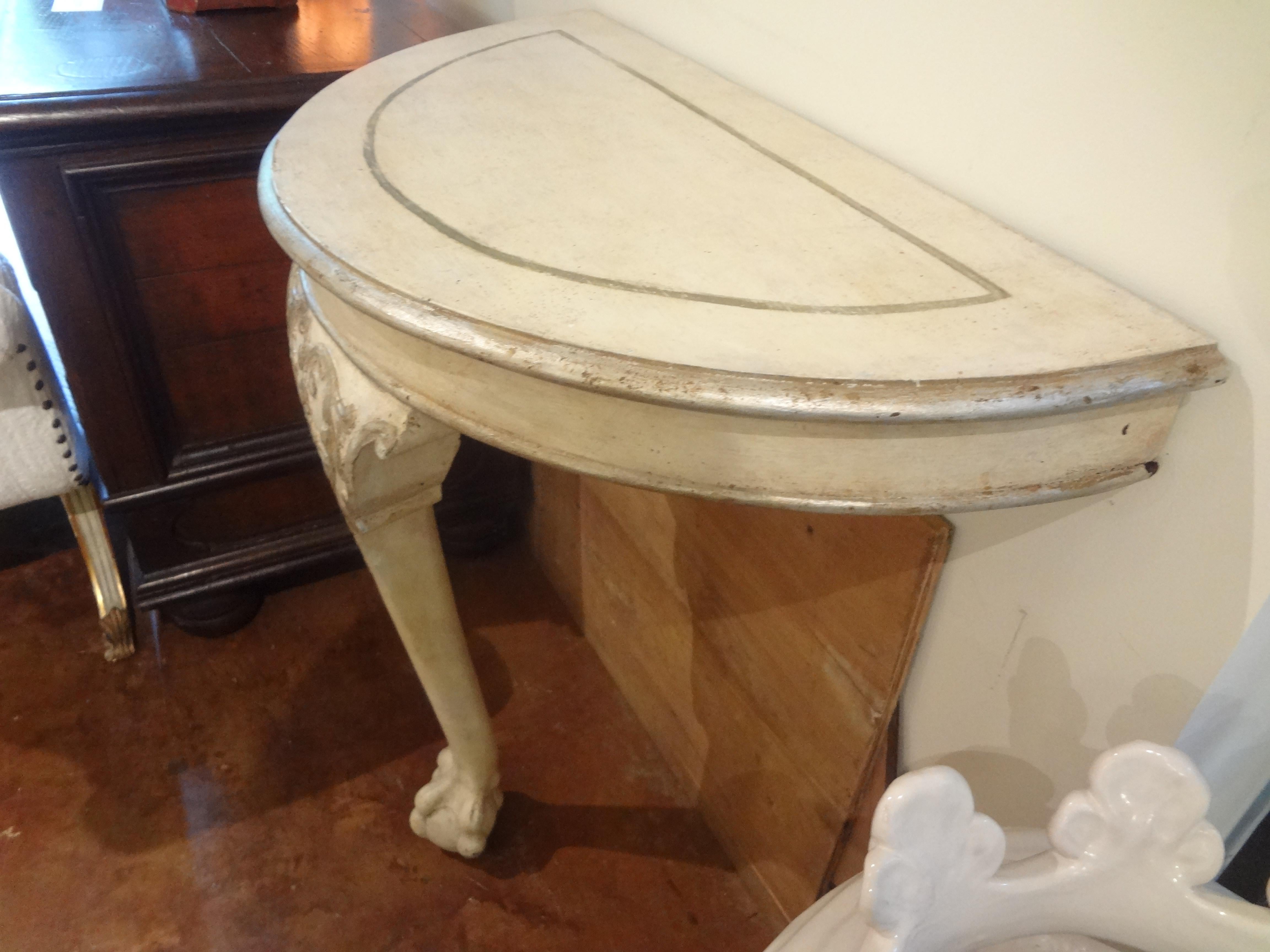 Pair of Italian Console Tables Painted and Silver Gilt For Sale 5