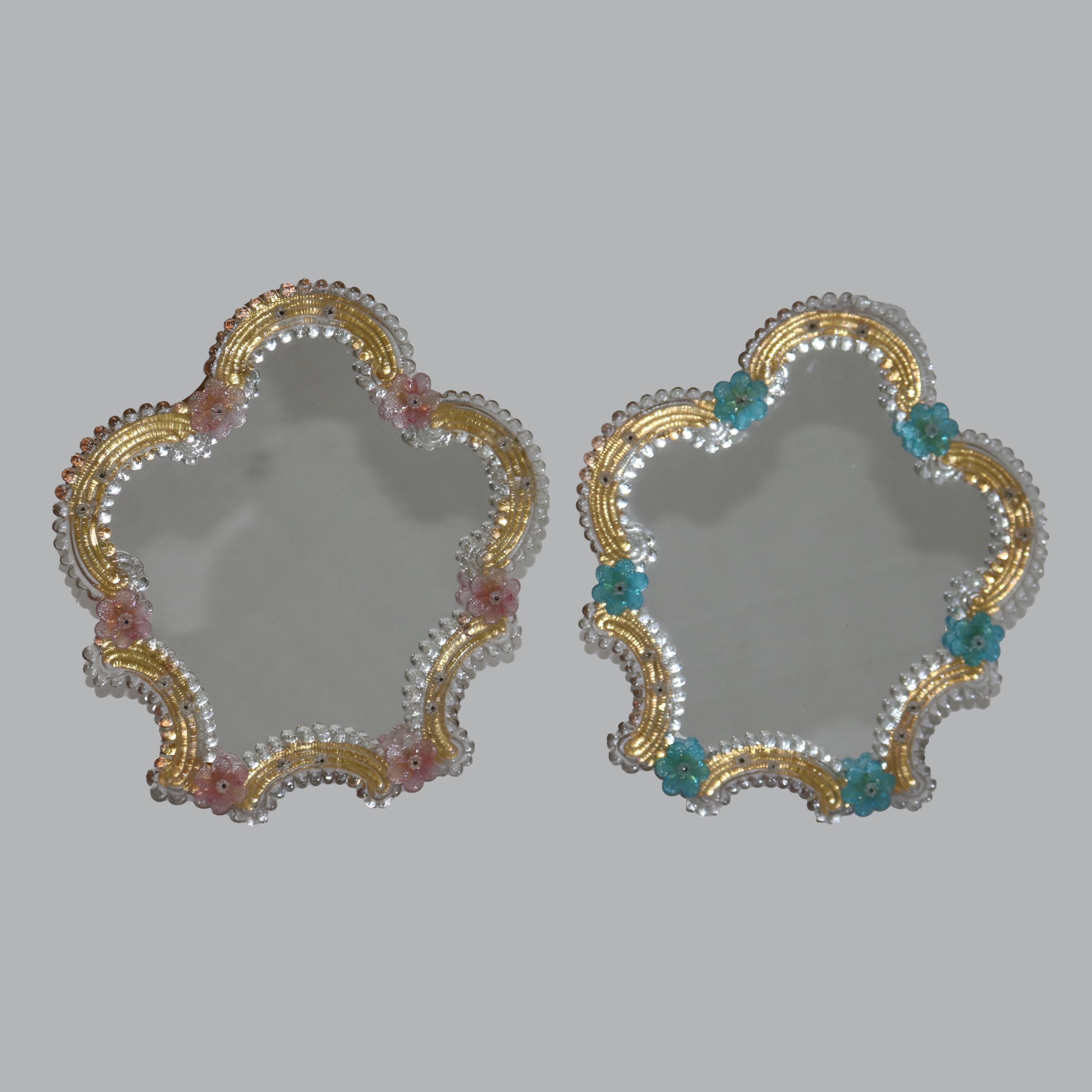 20th Century Pair of Antique Venetian Polychromed Shield Shaped Mirrors C1920 For Sale