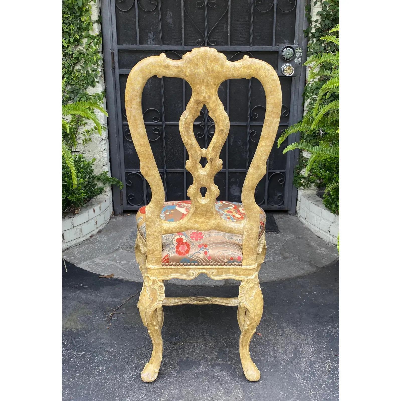 Louis XVI Pair of Antique Venetian Side Chairs with Scalamandre Silk Lampas