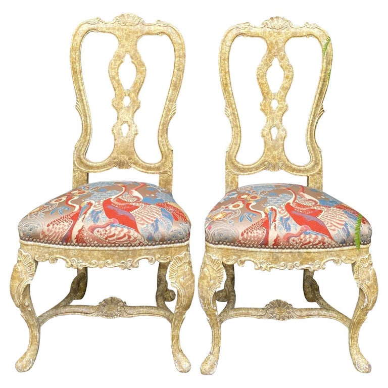 Pair of Antique Venetian Side Chairs with Scalamandre Silk Lampas For ...