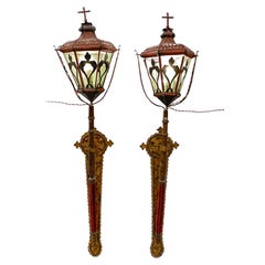 Pair of Antique Venetian Tole Lantern Sconces