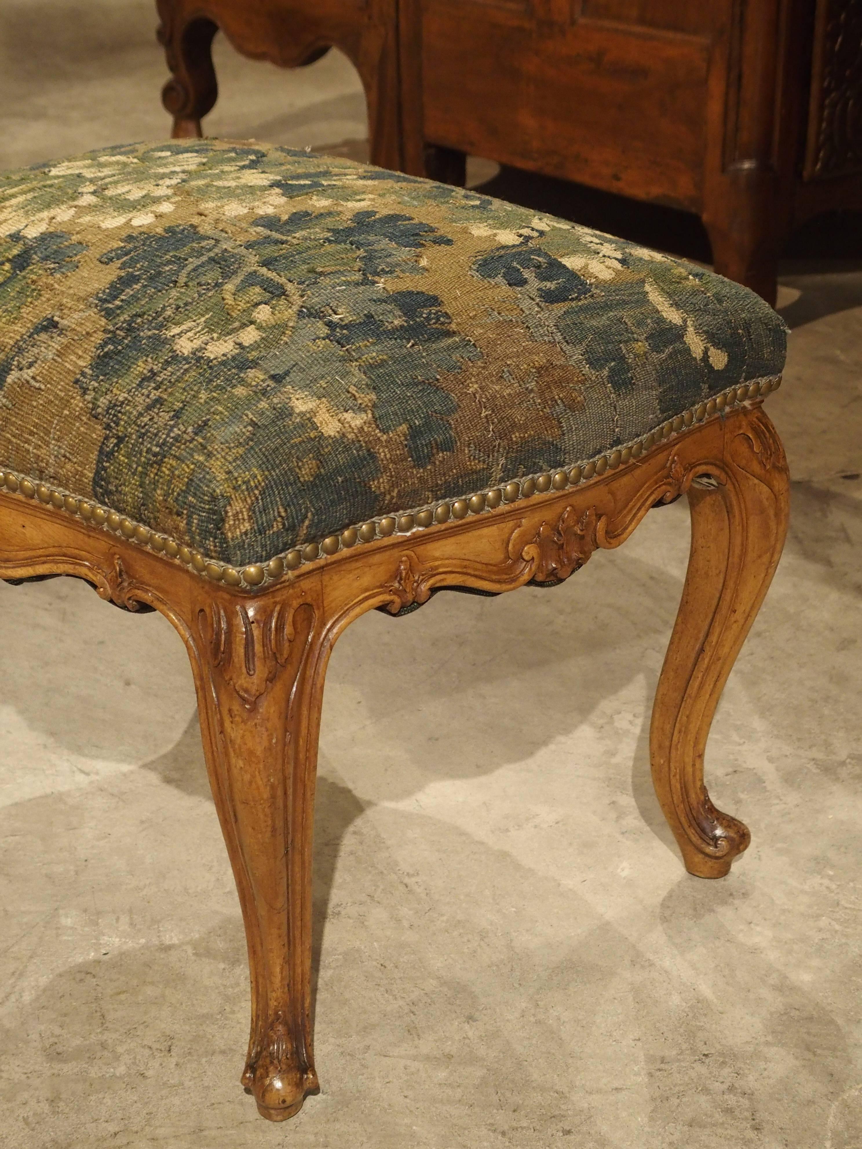 Pair of Antique Venetian Walnut Wood Stools with French Aubusson Tapestry 2