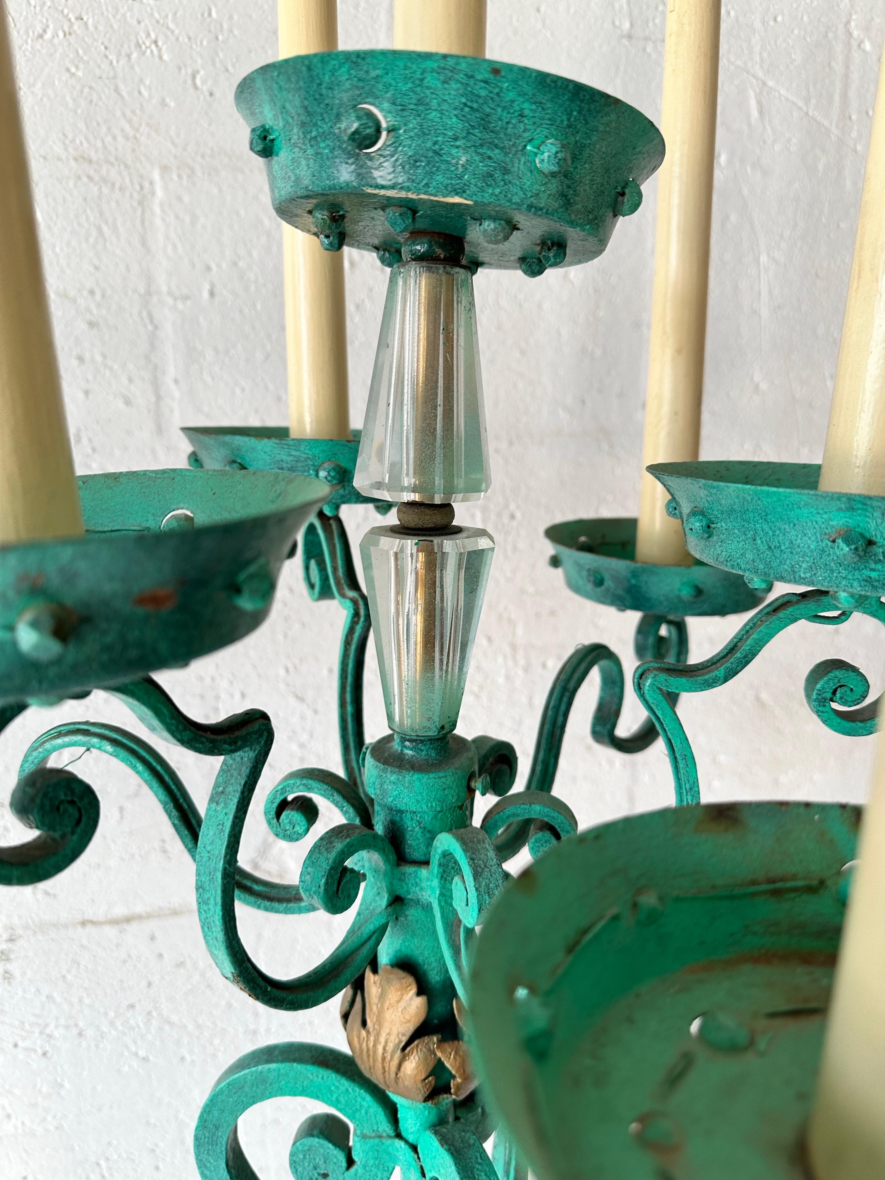 French Pair Of  Antique Verde Maison Jansen Wrought Iron Floor Lamps For Sale