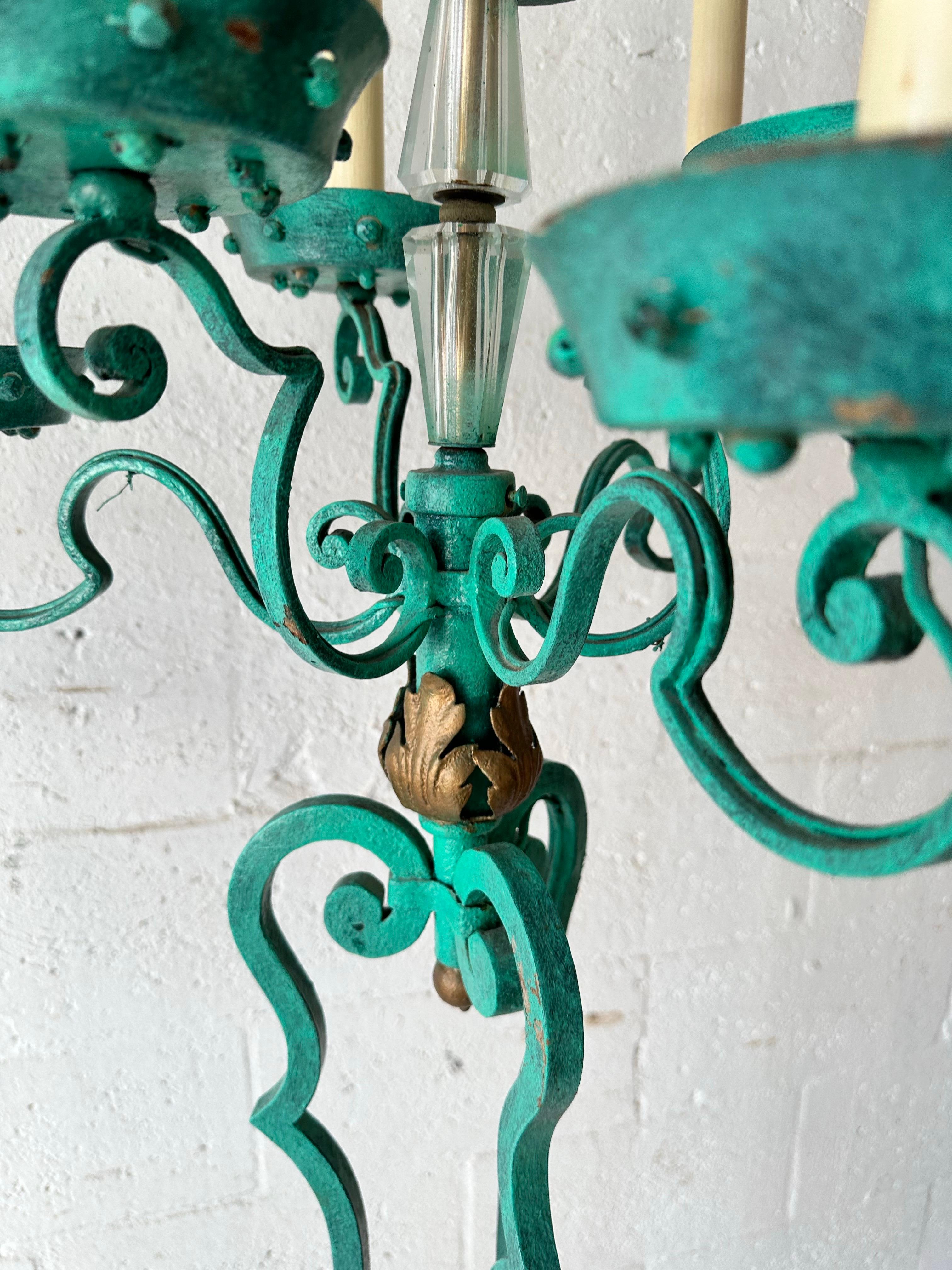 Pair Of  Antique Verde Maison Jansen Wrought Iron Floor Lamps For Sale 1