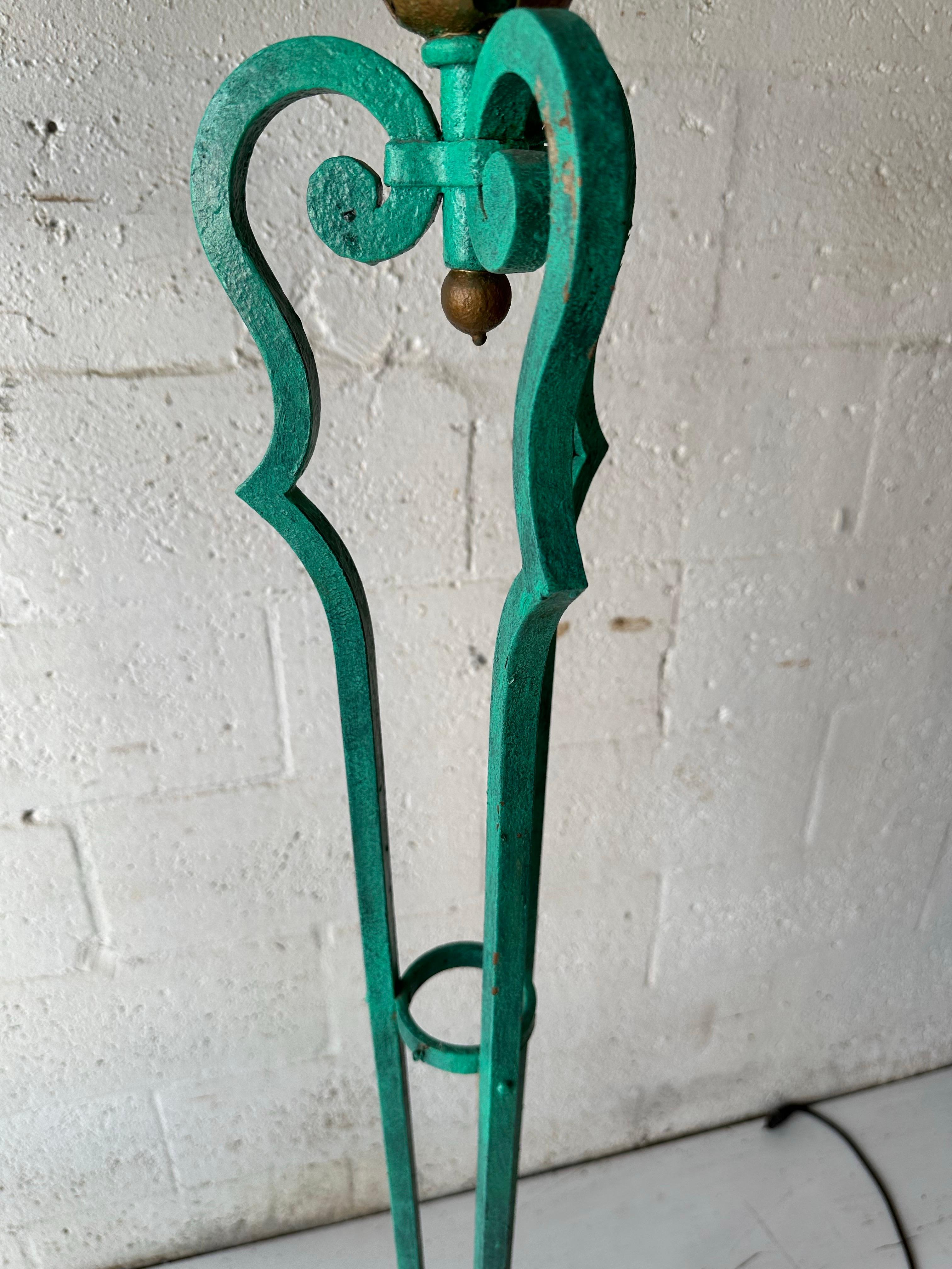 Pair Of  Antique Verde Maison Jansen Wrought Iron Floor Lamps For Sale 2