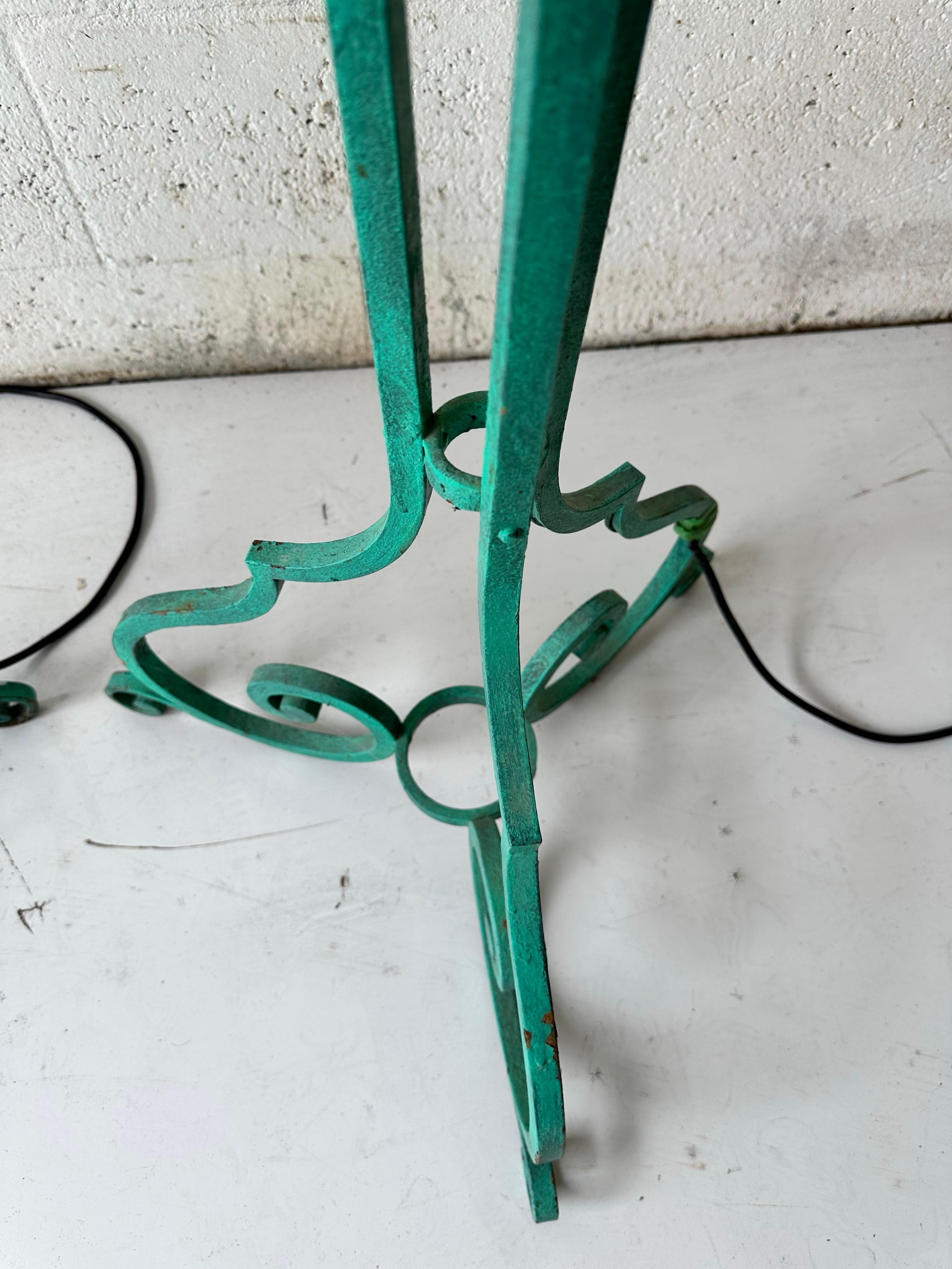 Pair Of  Antique Verde Maison Jansen Wrought Iron Floor Lamps For Sale 3