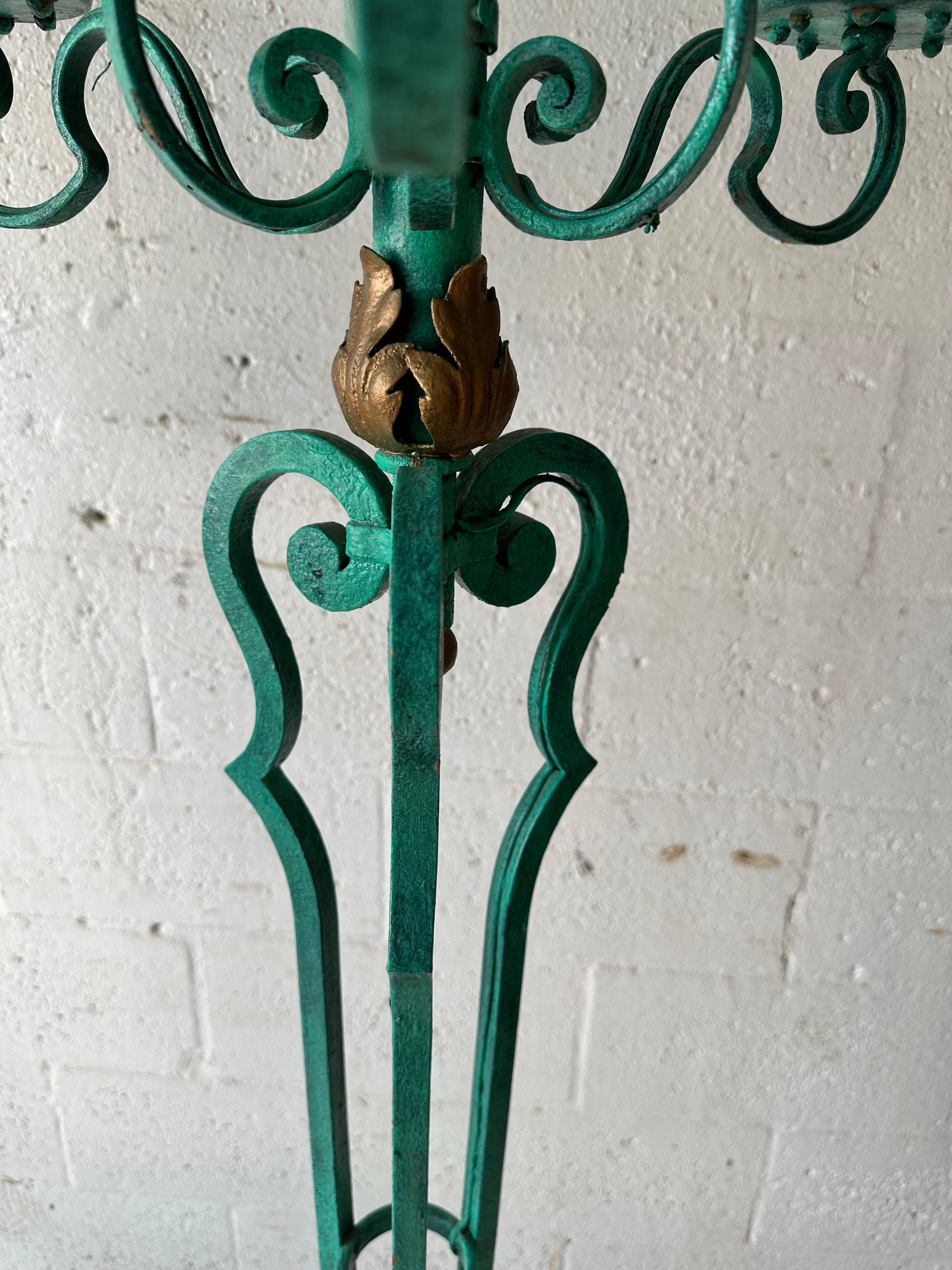Pair Of  Antique Verde Maison Jansen Wrought Iron Floor Lamps For Sale 5