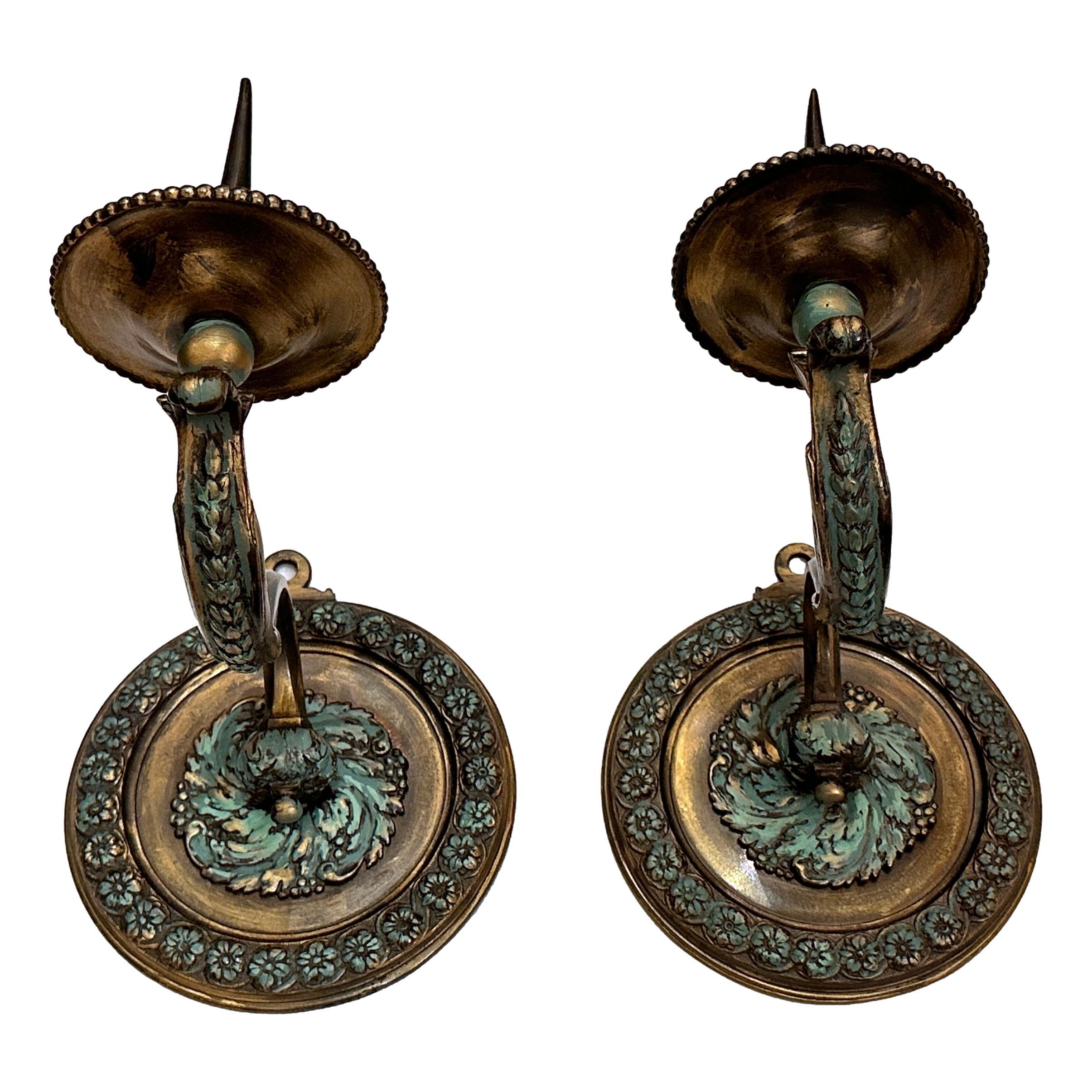 19th Century Pair of Antique Verdigris Bronze Sconces For Sale