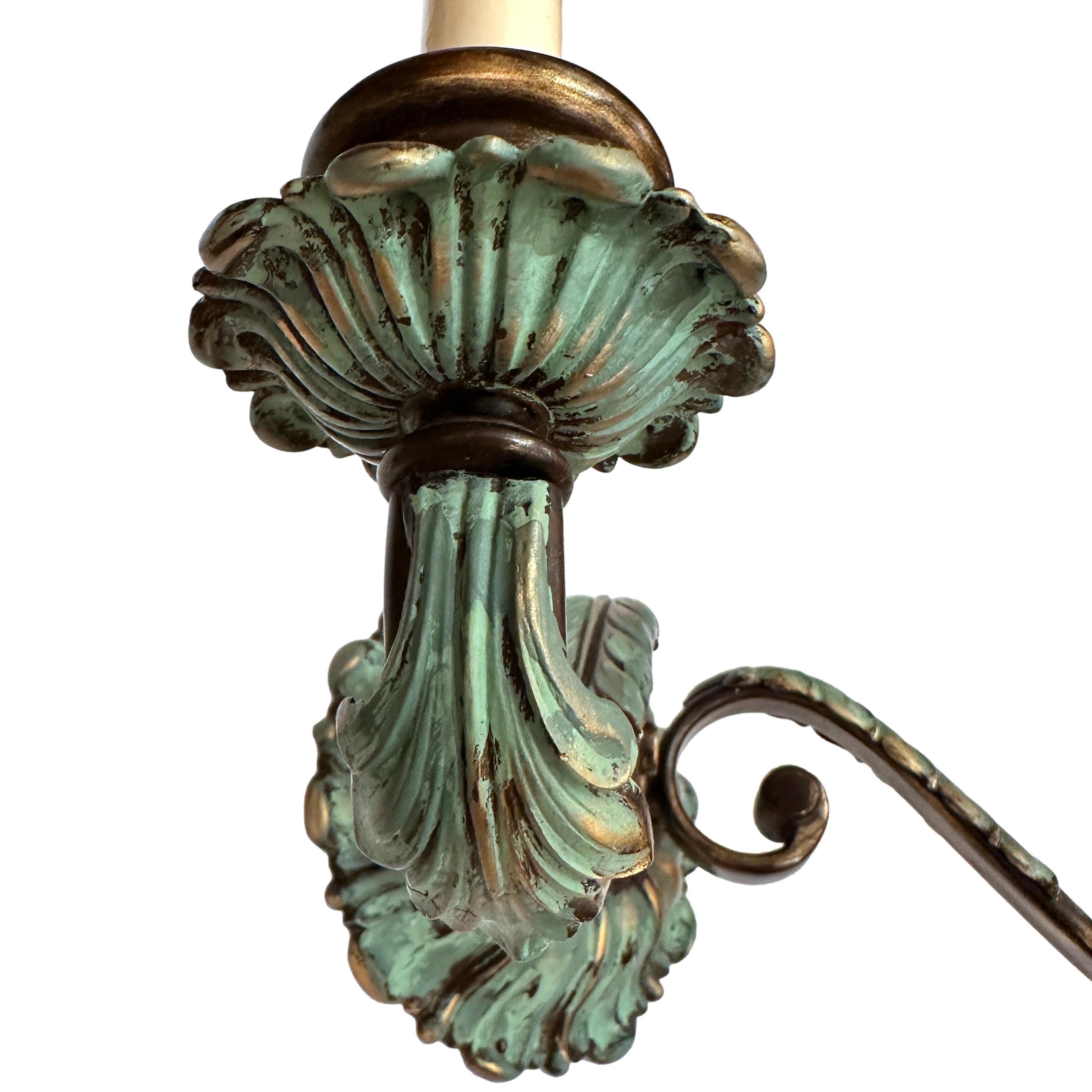 Pair of Antique Verdigris Sconces In Good Condition For Sale In New York, NY