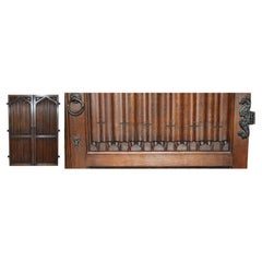 PAIR OF ANTIQUE VICTORIAN 1850 OAK & IRON JACOBEAN REVIVAL CARVED PANELLED DOORs