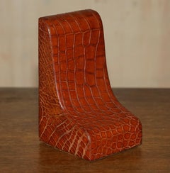 PAIR OF ANTIQUE VICTORIAN ASPREY LONDON CROCODILE ALLIGATOR LEATHER BOOKENDs