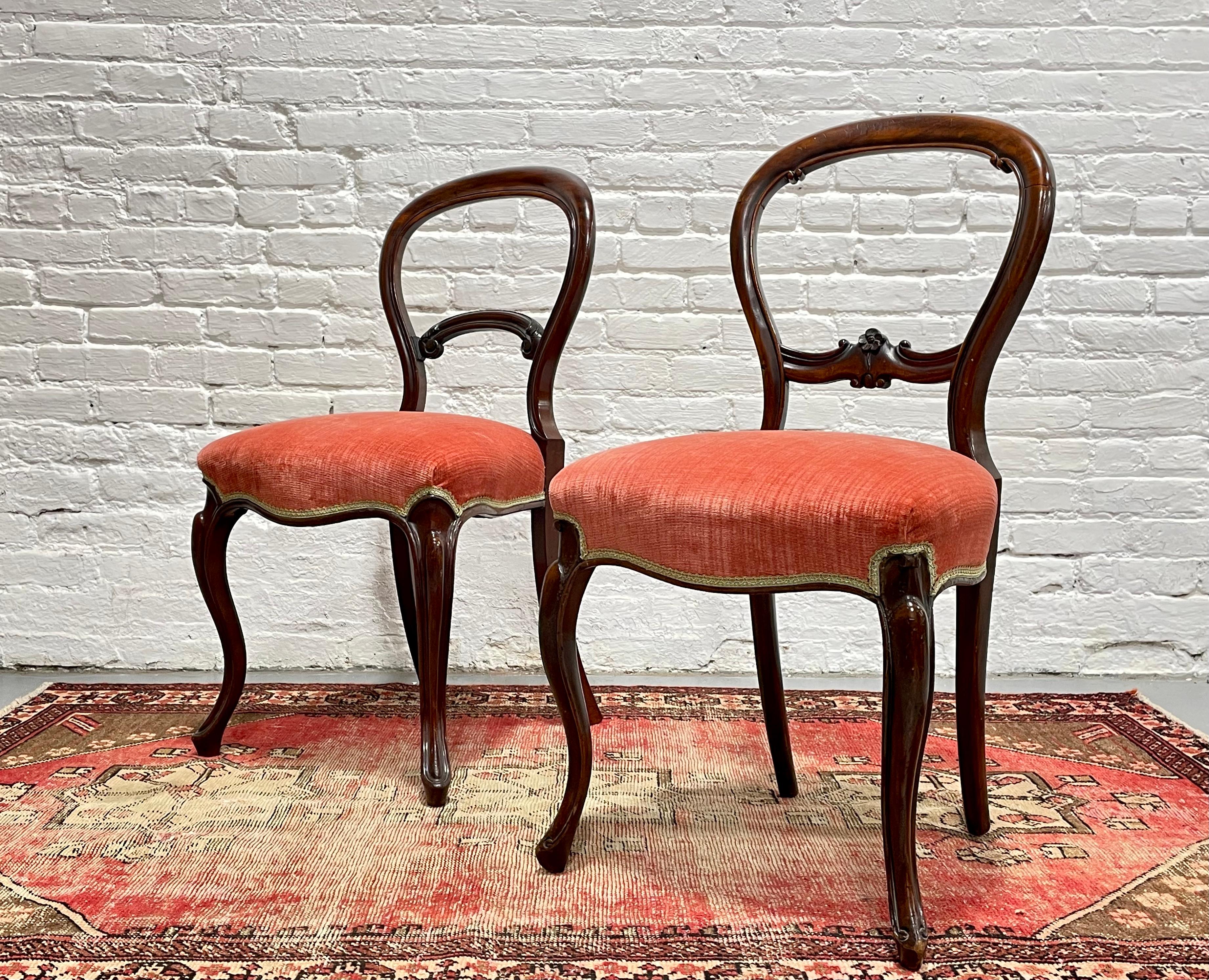 Pair of Antique VICTORIAN Balloon SIDE CHAIRS, c. 1870’s In Good Condition In Weehawken, NJ