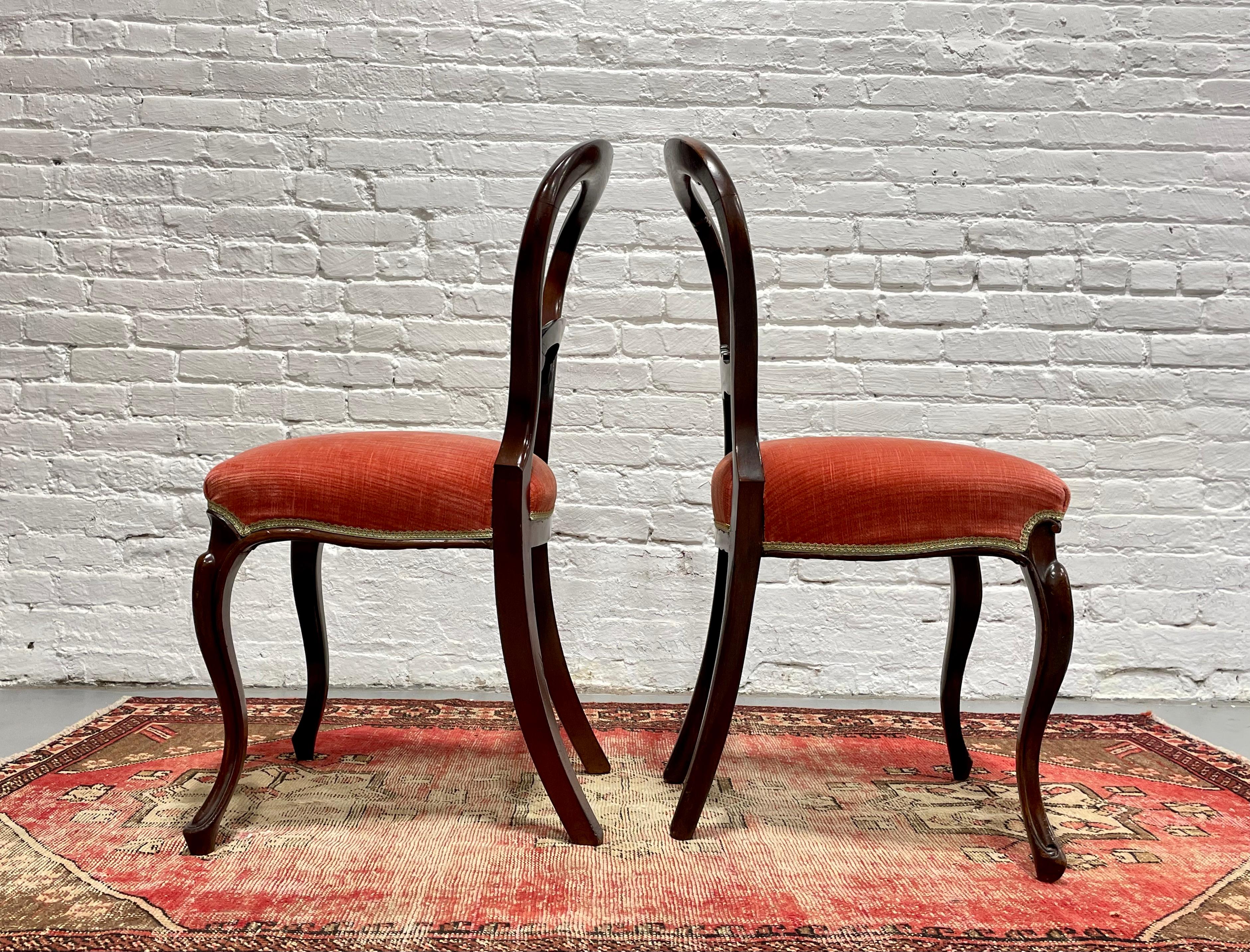 Pair of Antique VICTORIAN Balloon SIDE CHAIRS, c. 1870’s 1