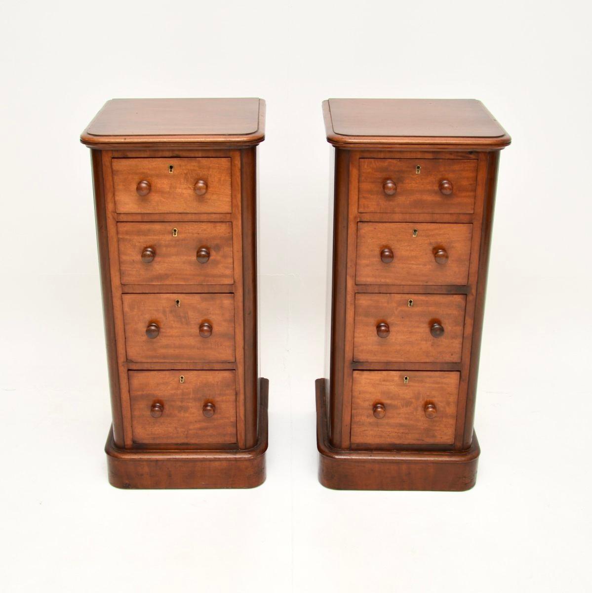 A superb pair of antique Victorian bedside chests. They were made in England, and date from around the 1860-1880 period.

The quality is outstanding, they are a great size and have lots of storage space. The wood has a gorgeous colour tone and