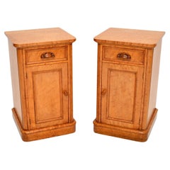 Pair of Antique Victorian Birds Eye Maple Bedside Cabinets