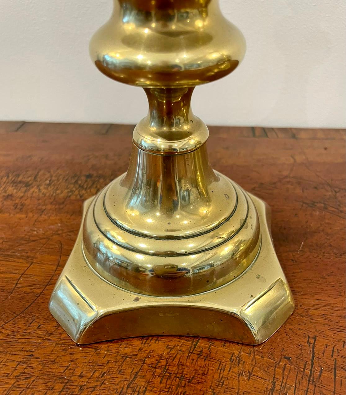 Mid-19th Century Pair of Antique Victorian Brass Candlesticks For Sale