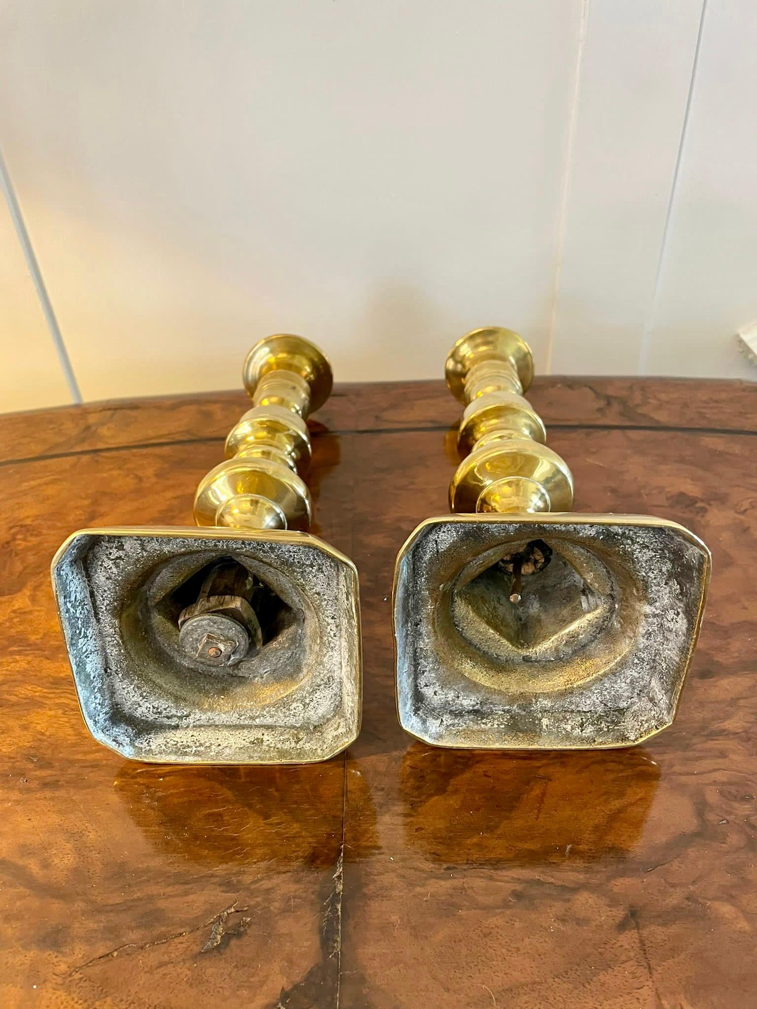 Mid-19th Century Pair of Antique Victorian Brass Candlesticks 