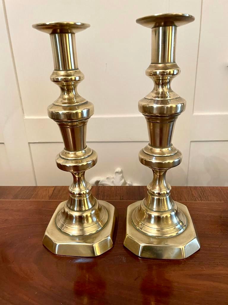 19th Century Pair of Antique Victorian Brass Candlesticks