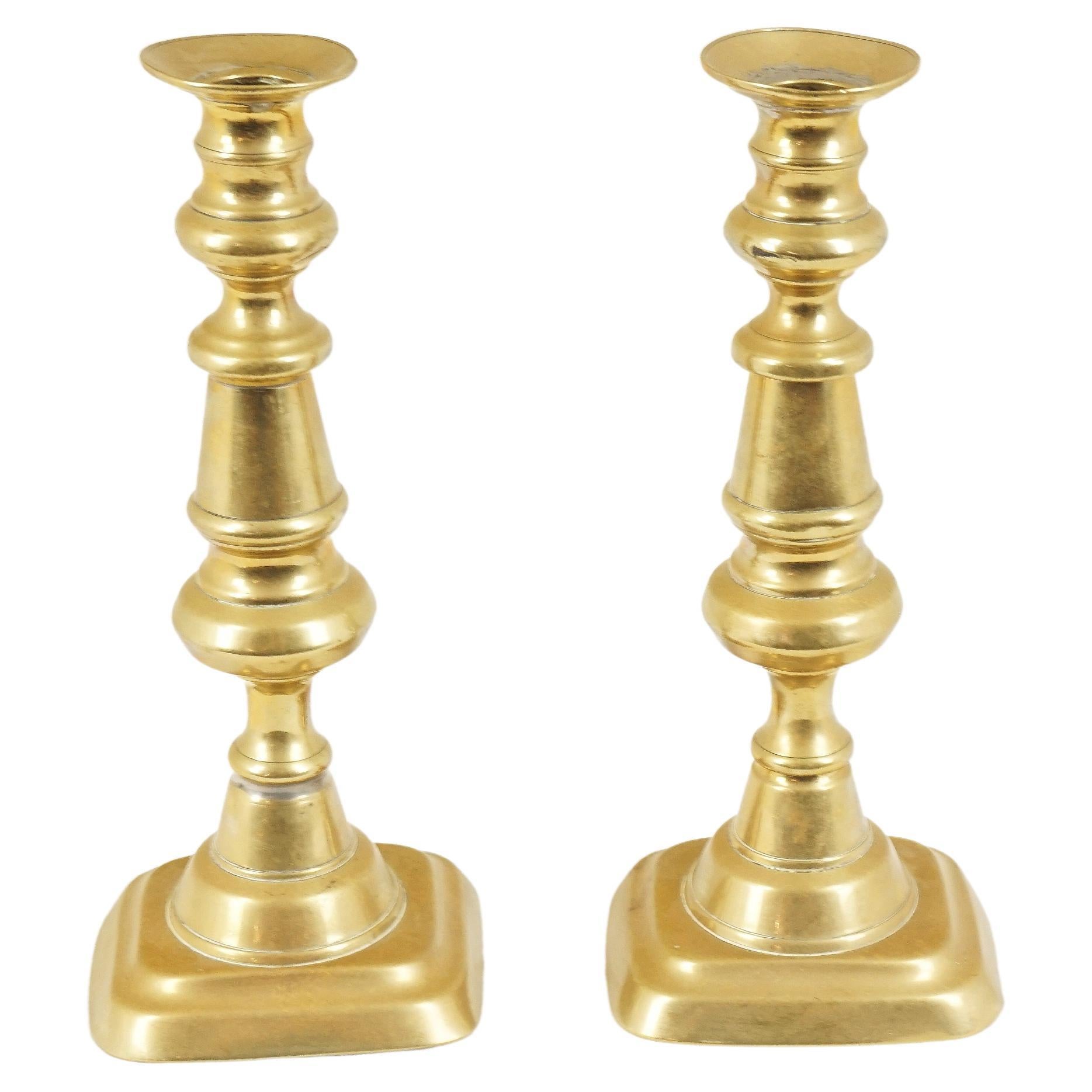 Pair of Antique Victorian Brass Candlesticks, Scotland, 1870