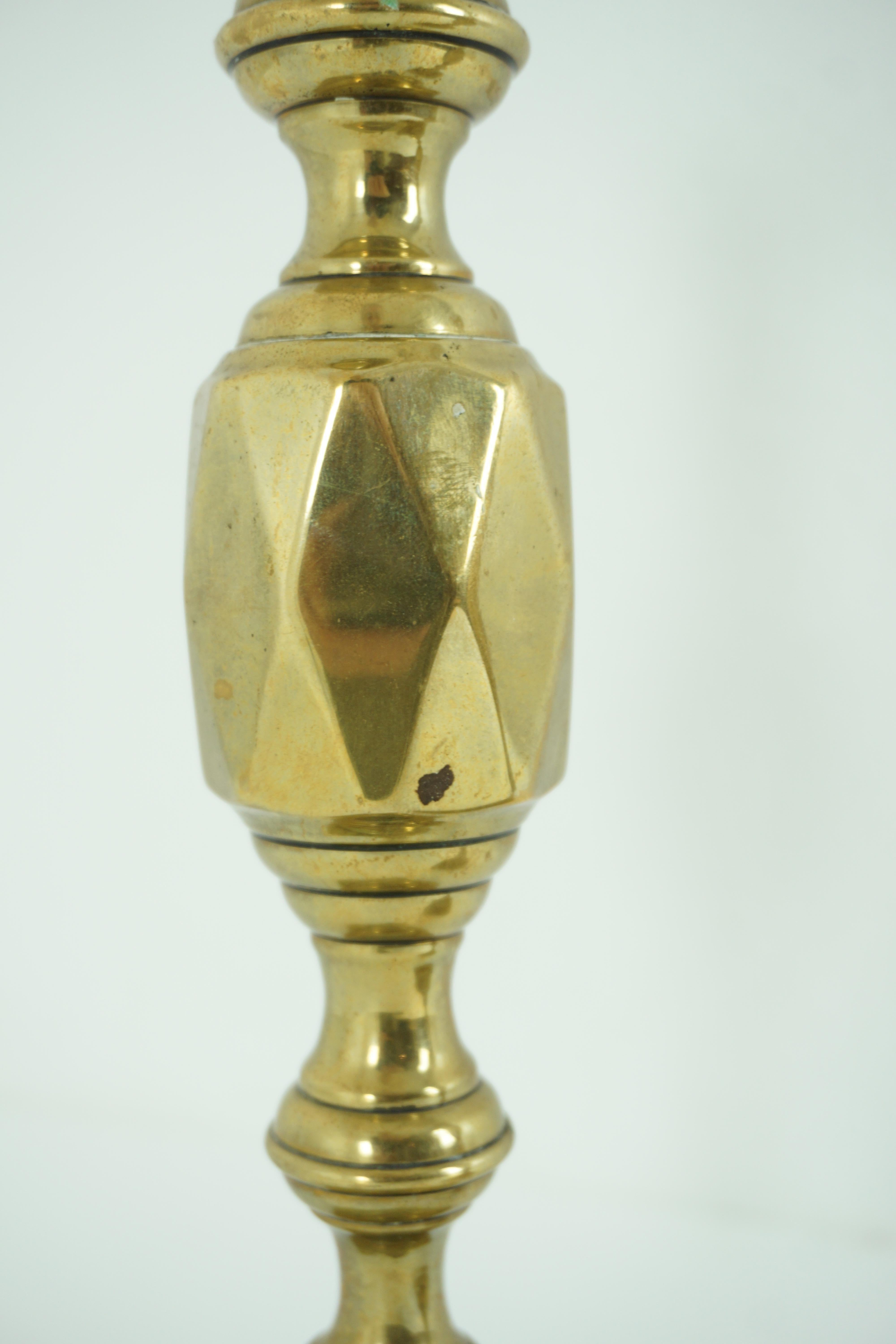 Pair of Antique Victorian Brass Diamond Shaped Candlesticks, Scotland, 1890 1951 1