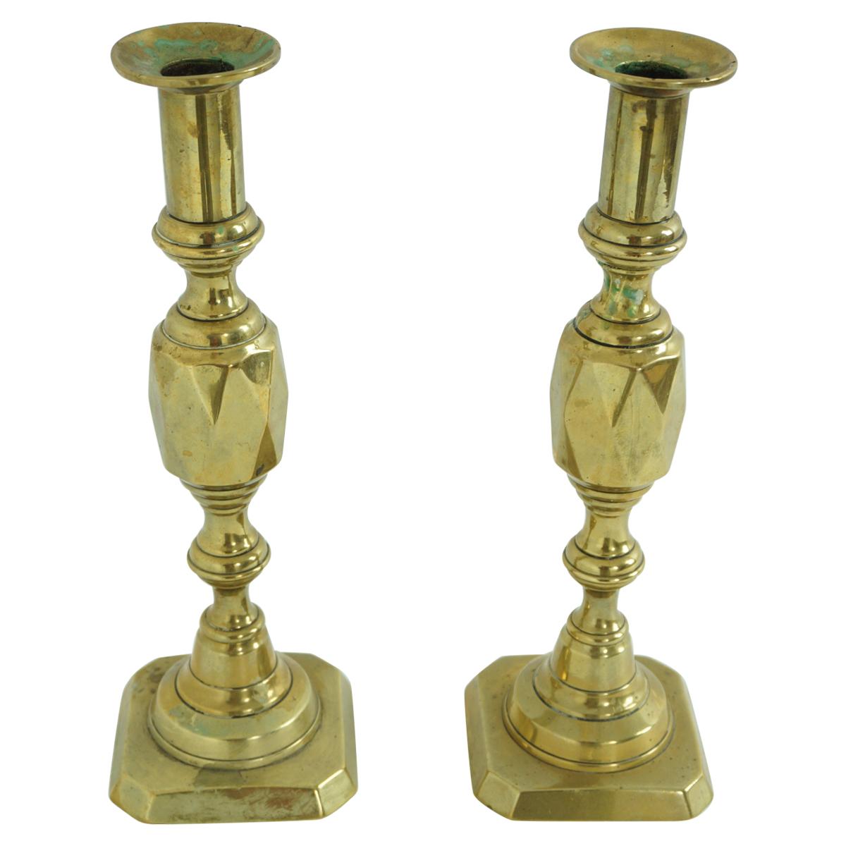 Pair of Antique Victorian Brass Diamond Shaped Candlesticks, Scotland, 1890 1951