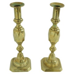 Pair of Antique Victorian Brass Diamond Shaped Candlesticks, Scotland, 1890 1951
