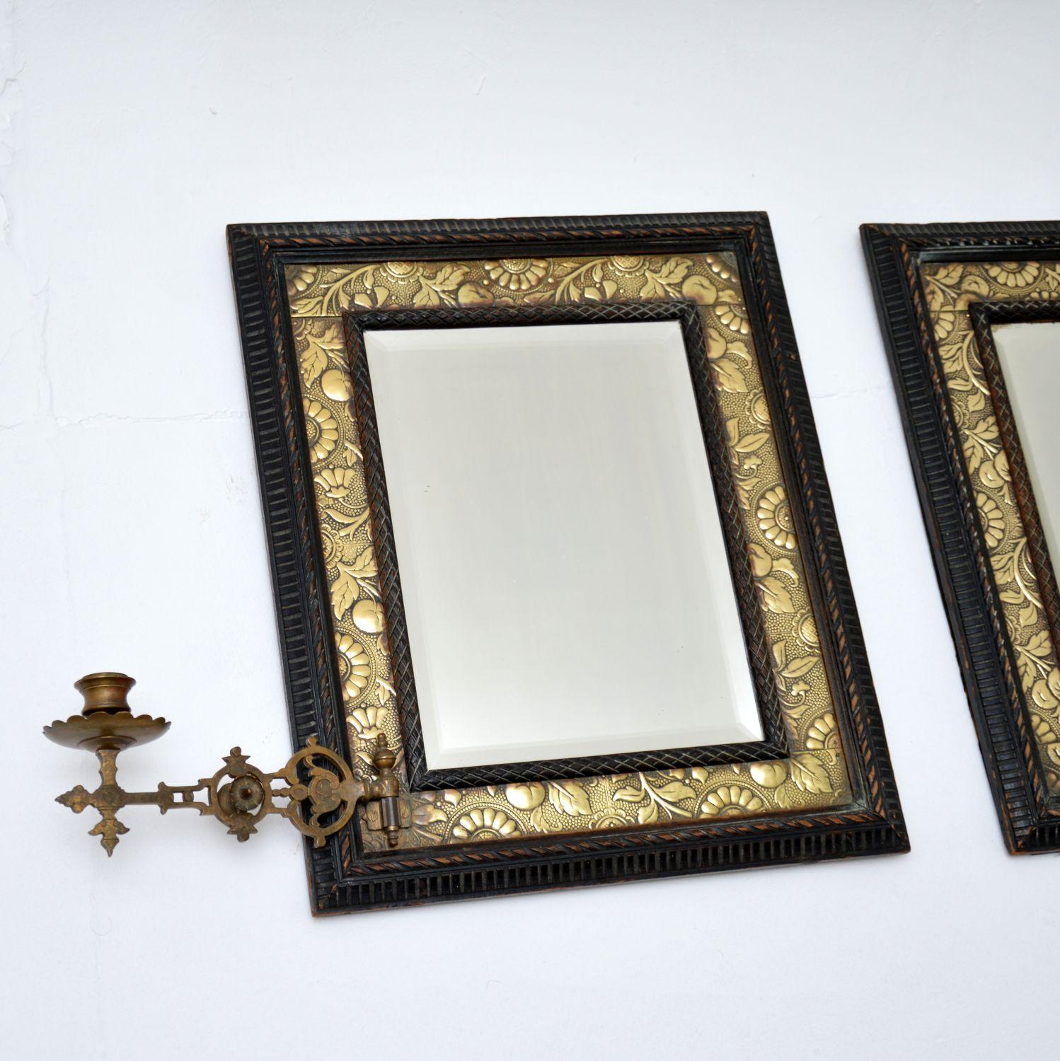Paar antike viktorianische Spiegel aus Messing und Holz (Britisch) im Angebot