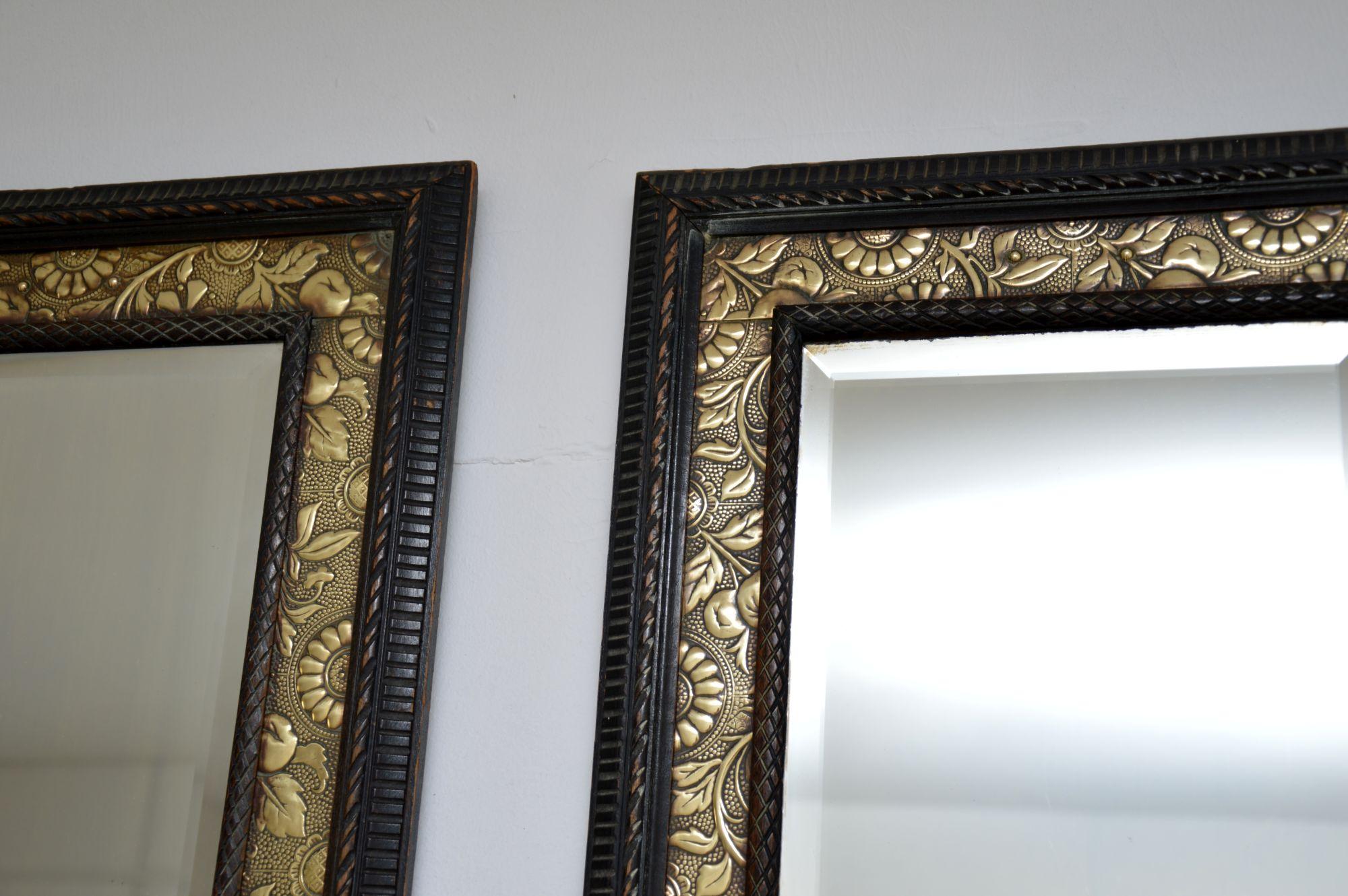 British Pair of Antique Victorian Brass & Wood Mirrors For Sale