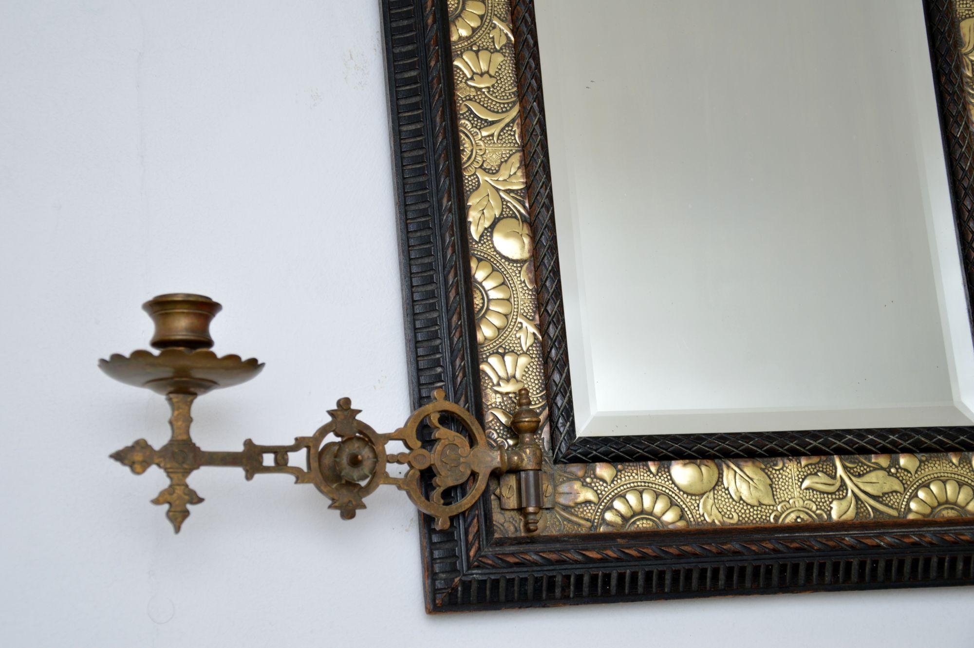 Late 19th Century Pair of Antique Victorian Brass & Wood Mirrors For Sale