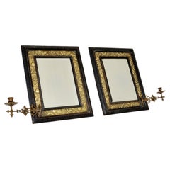 Paire de miroirs Antique Victorien en laiton et Wood