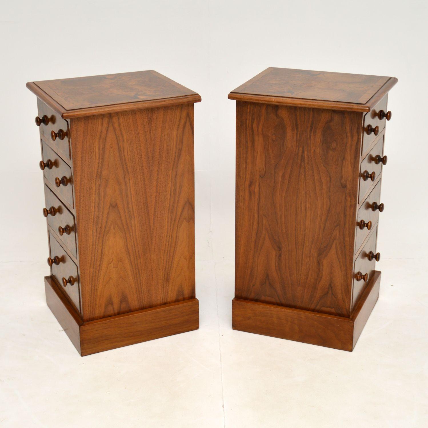 Pair of Antique Victorian Burr Walnut Bedside Chests 1