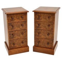 Pair of Antique Victorian Burr Walnut Bedside Chests