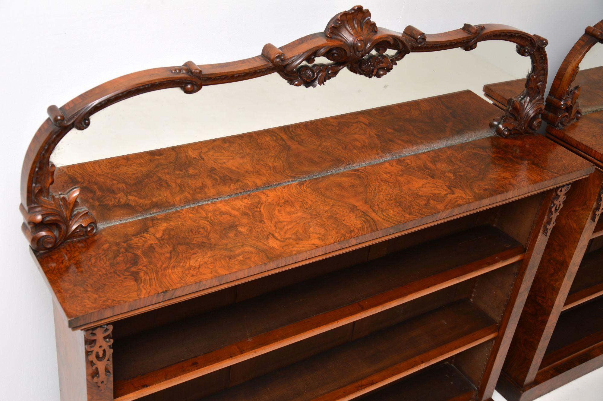 Glass Pair of Antique Victorian Burr Walnut Bookcases