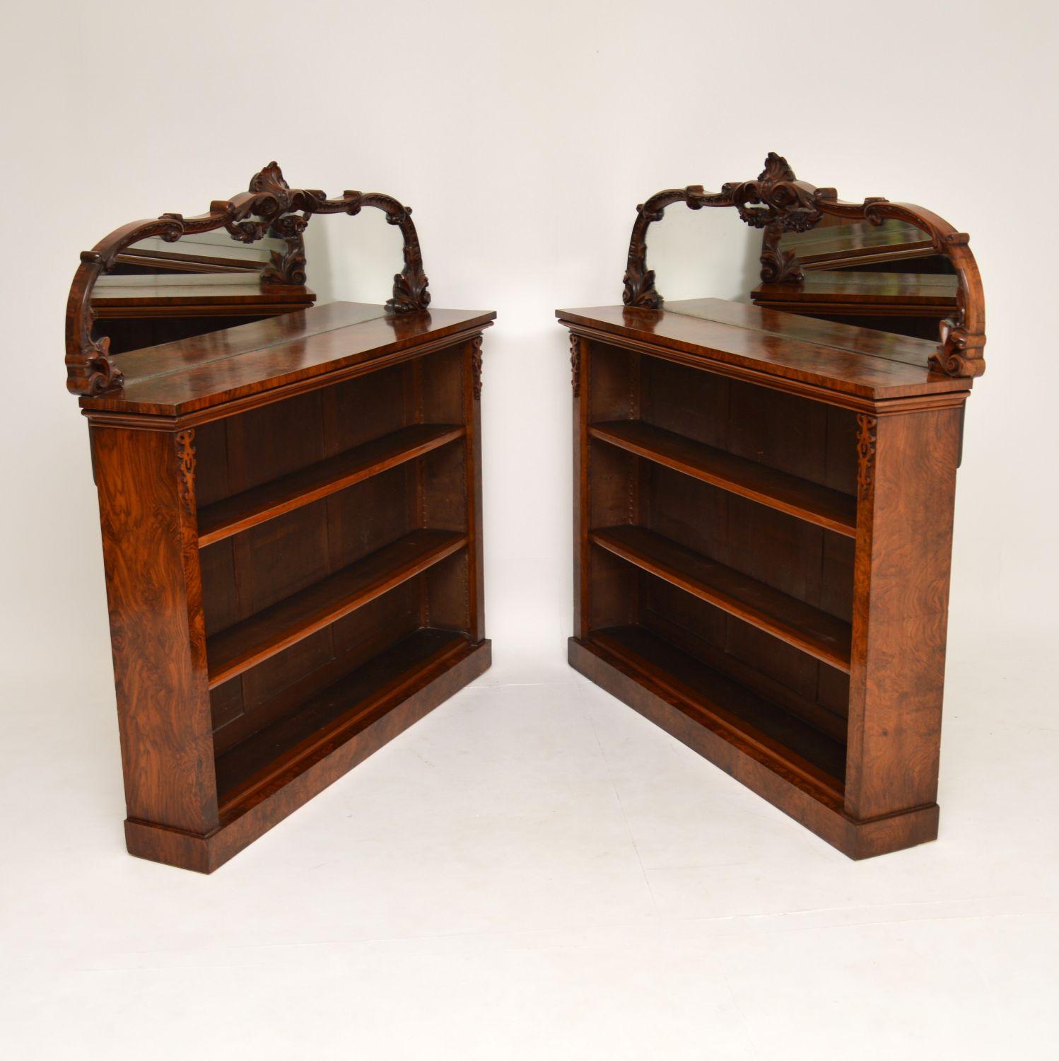 Pair of Antique Victorian Burr Walnut Bookcases 1
