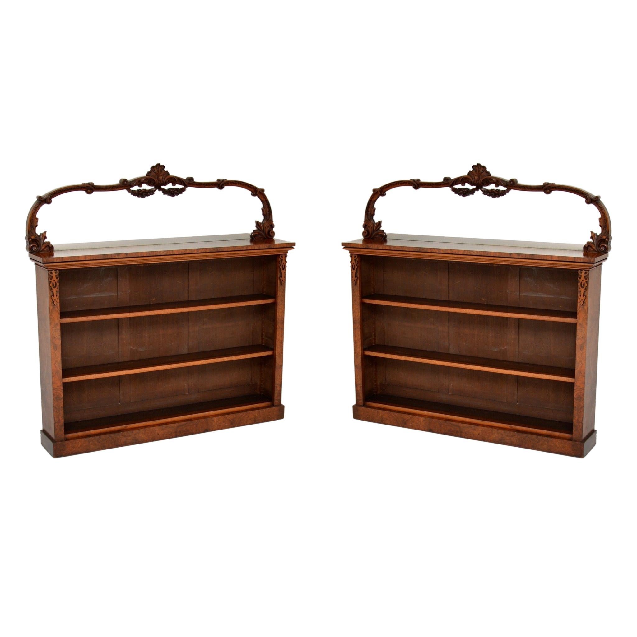 Pair of Antique Victorian Burr Walnut Bookcases