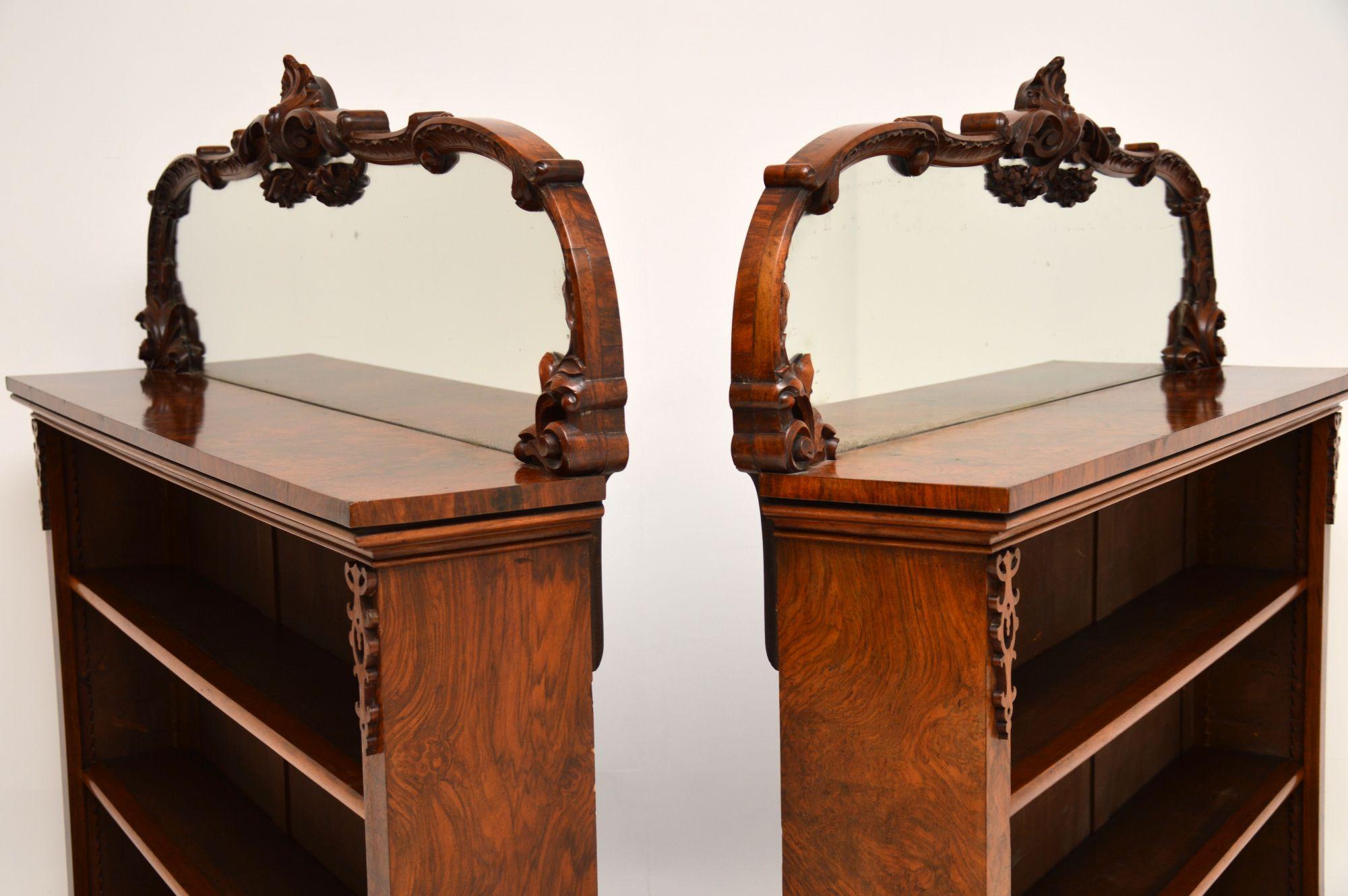 Pair of Antique Victorian Burr Walnut Mirrored Bookcases 9